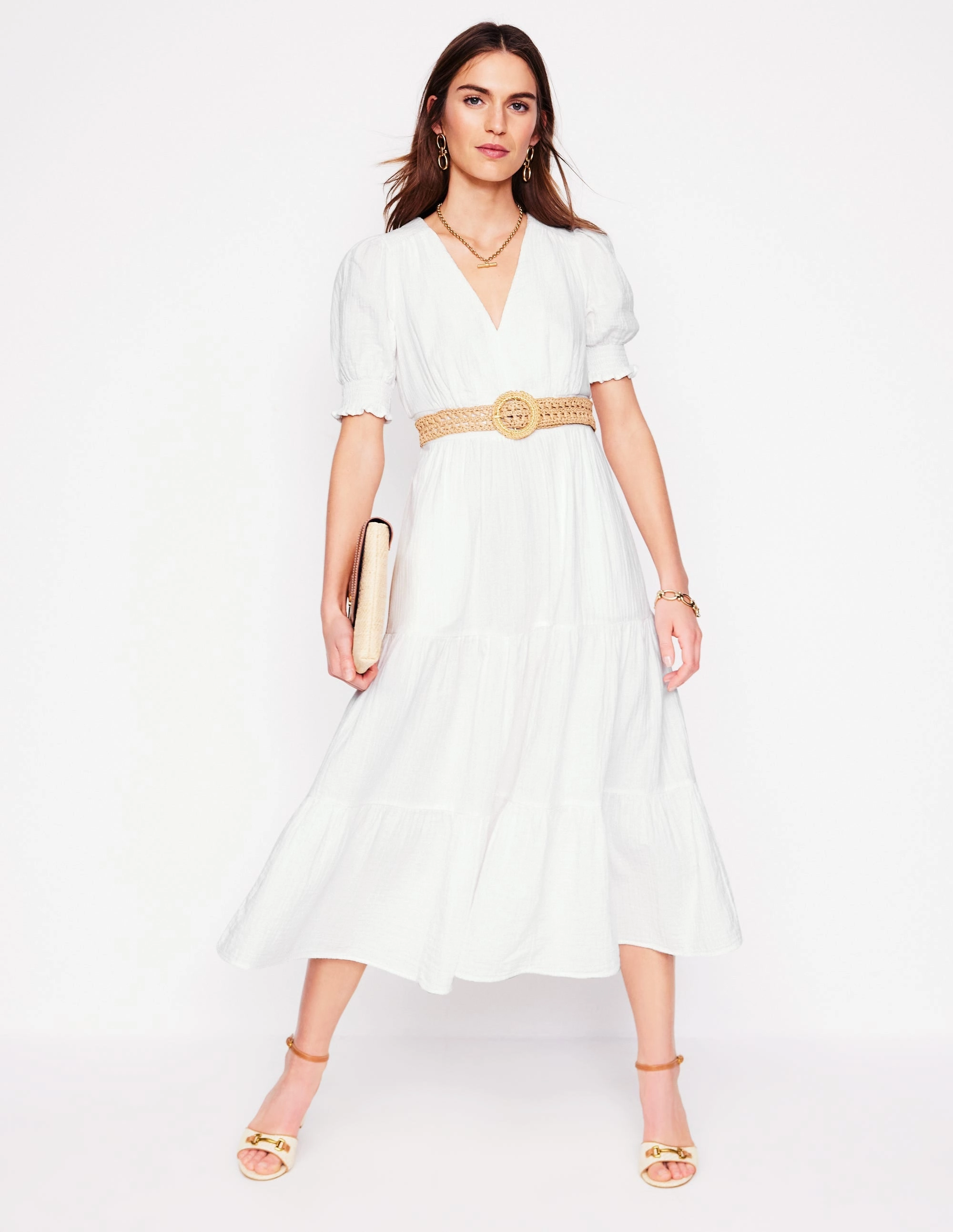 Fresh Motion Anna Double Cloth Midi Dress-White