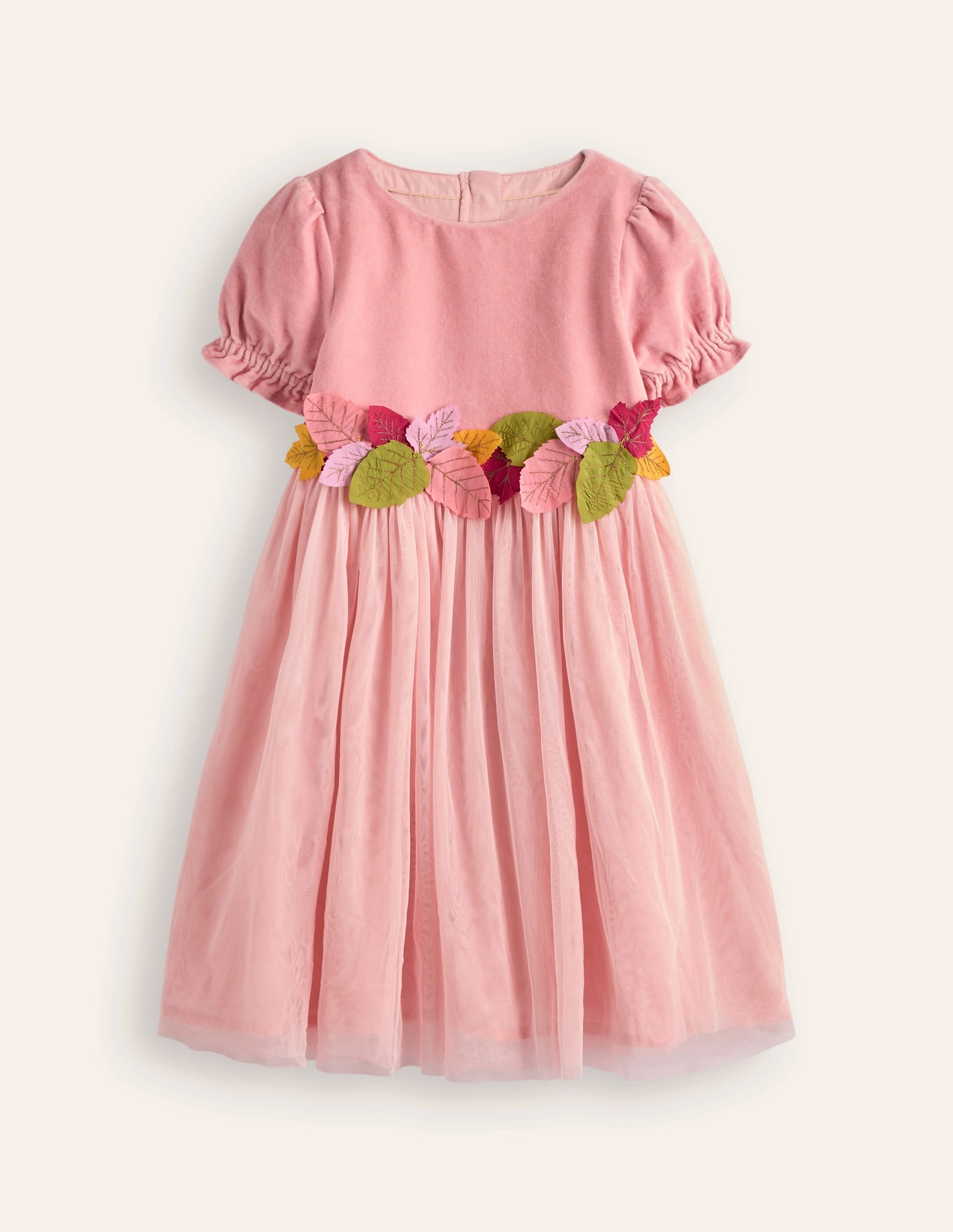 Fresh Color Urban Aesthetic Ottilie Velvet Tulle Dress-Vintage Pink Autumn Leaves