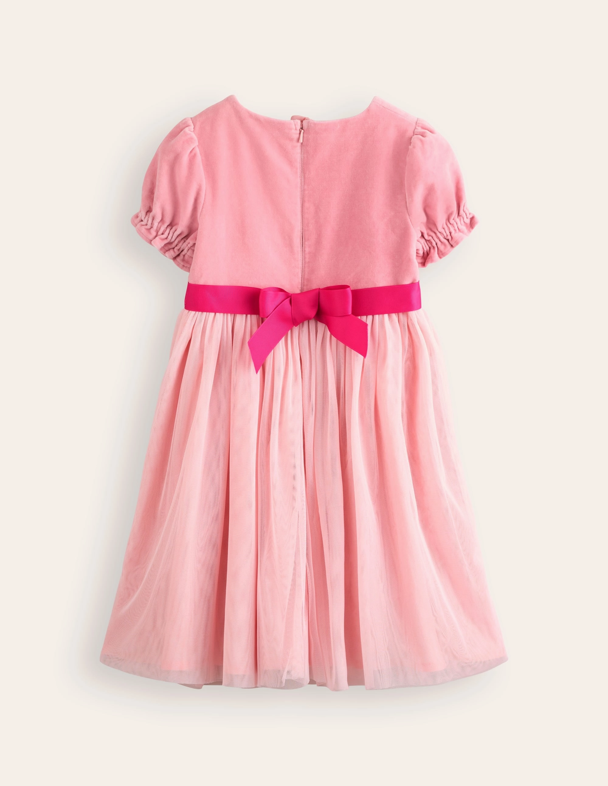 Elegant Comfort Fit Easy Ottilie Velvet Tulle Dress-Vintage Pink Autumn Leaves