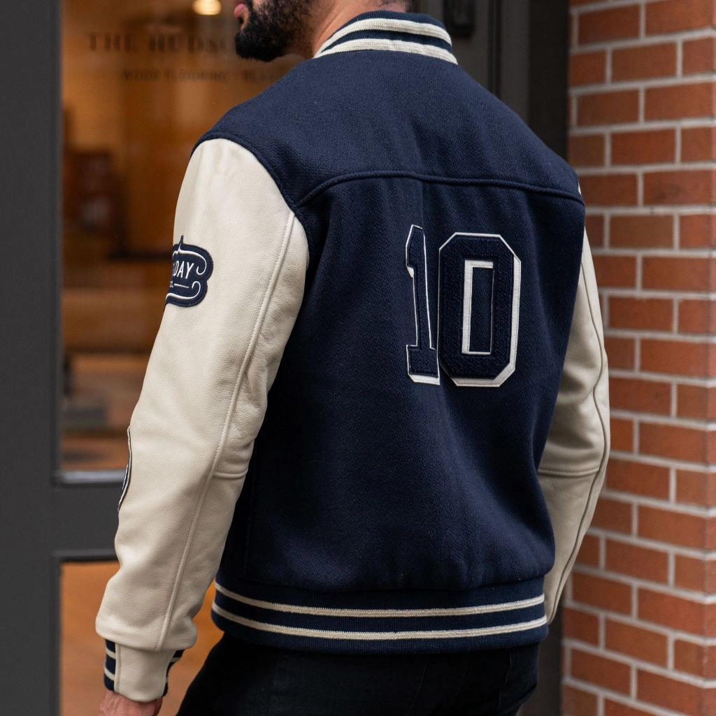Varsity Jacket | Navy 10 Year Layered Look Eco Friendly Certified
