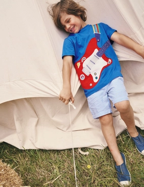 HypoallergenicLining Hassle free maintenance Seersucker Shorts-Vintage Blue / Ivory Stripe