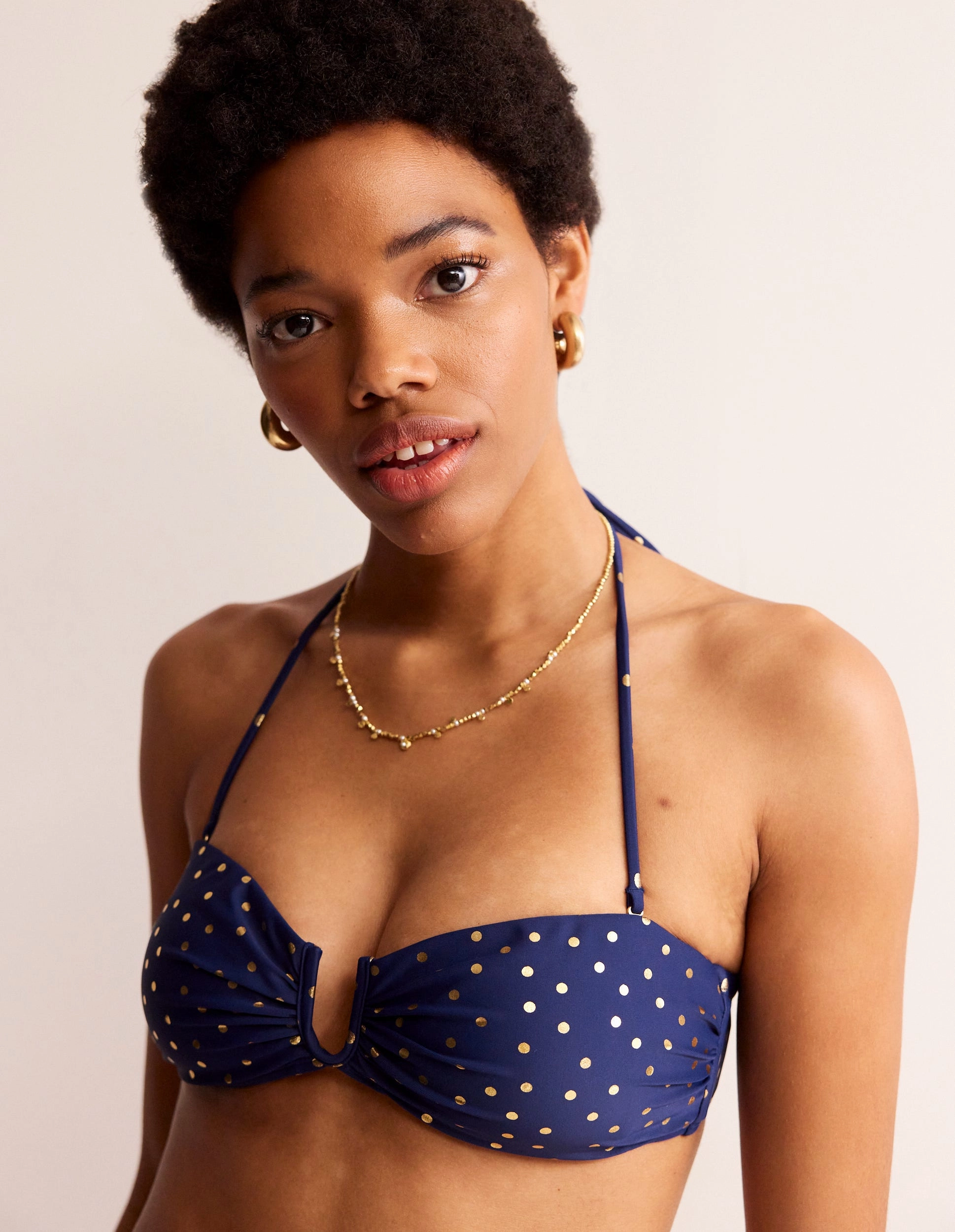 Swimwear Fashion Holiday Ready U Bar Bikini Top-Navy Foil Spot