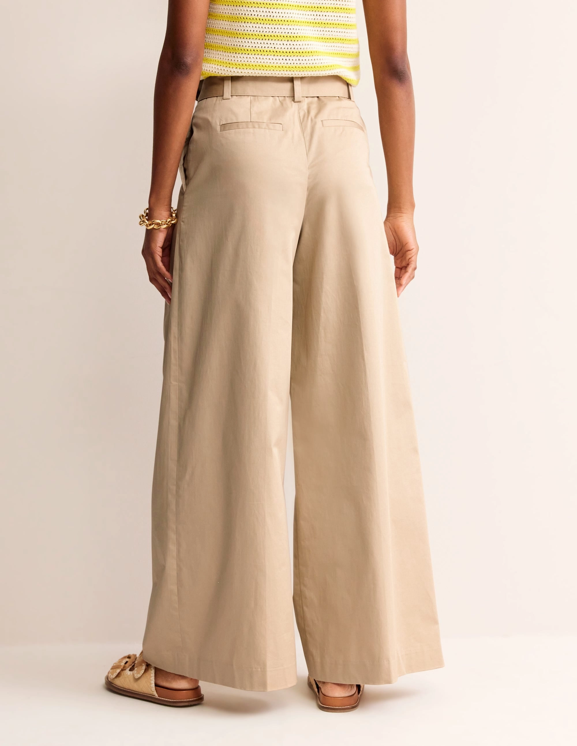 Palazzo Cotton Sateen Trousers-Neutral Stretch Panels