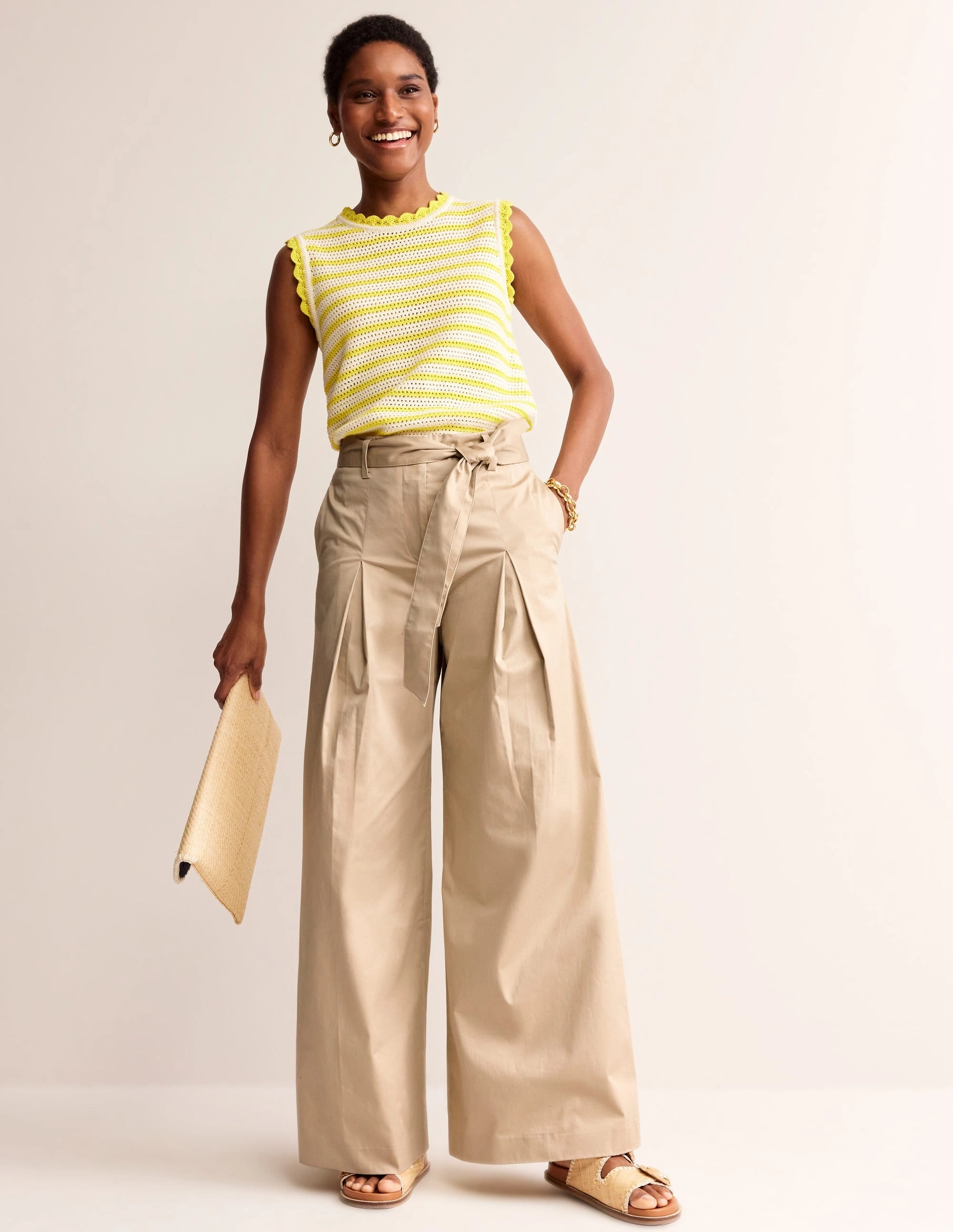 Palazzo Cotton Sateen Trousers-Neutral All Occasion