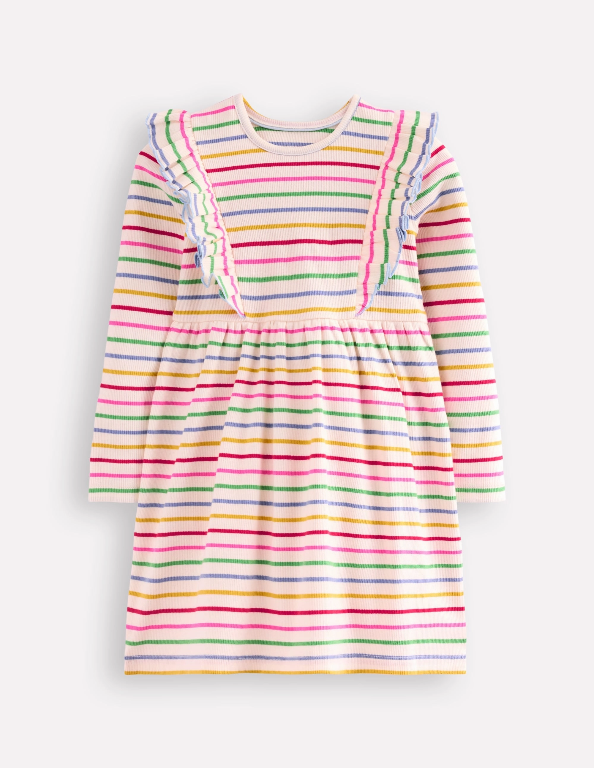 Outfit Core Ruffle Rib Jersey Dress-Multi Rainbow Stripe