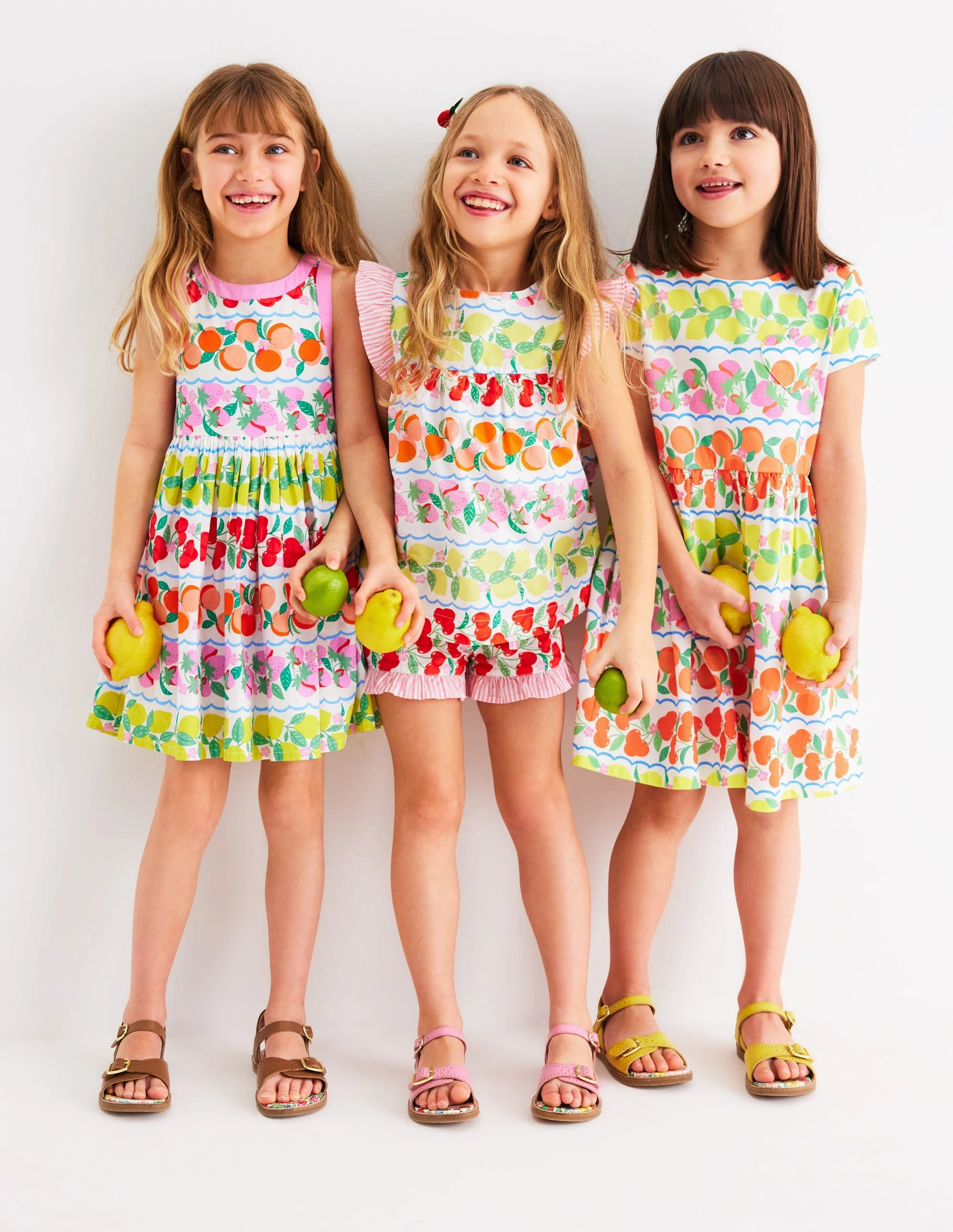 Relaxed and Easy Frill Sleeve Woven Top-Rainbow Fruit Stripe