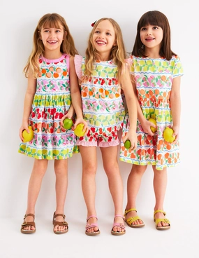 Relaxed and Easy Frill Sleeve Woven Top-Rainbow Fruit Stripe