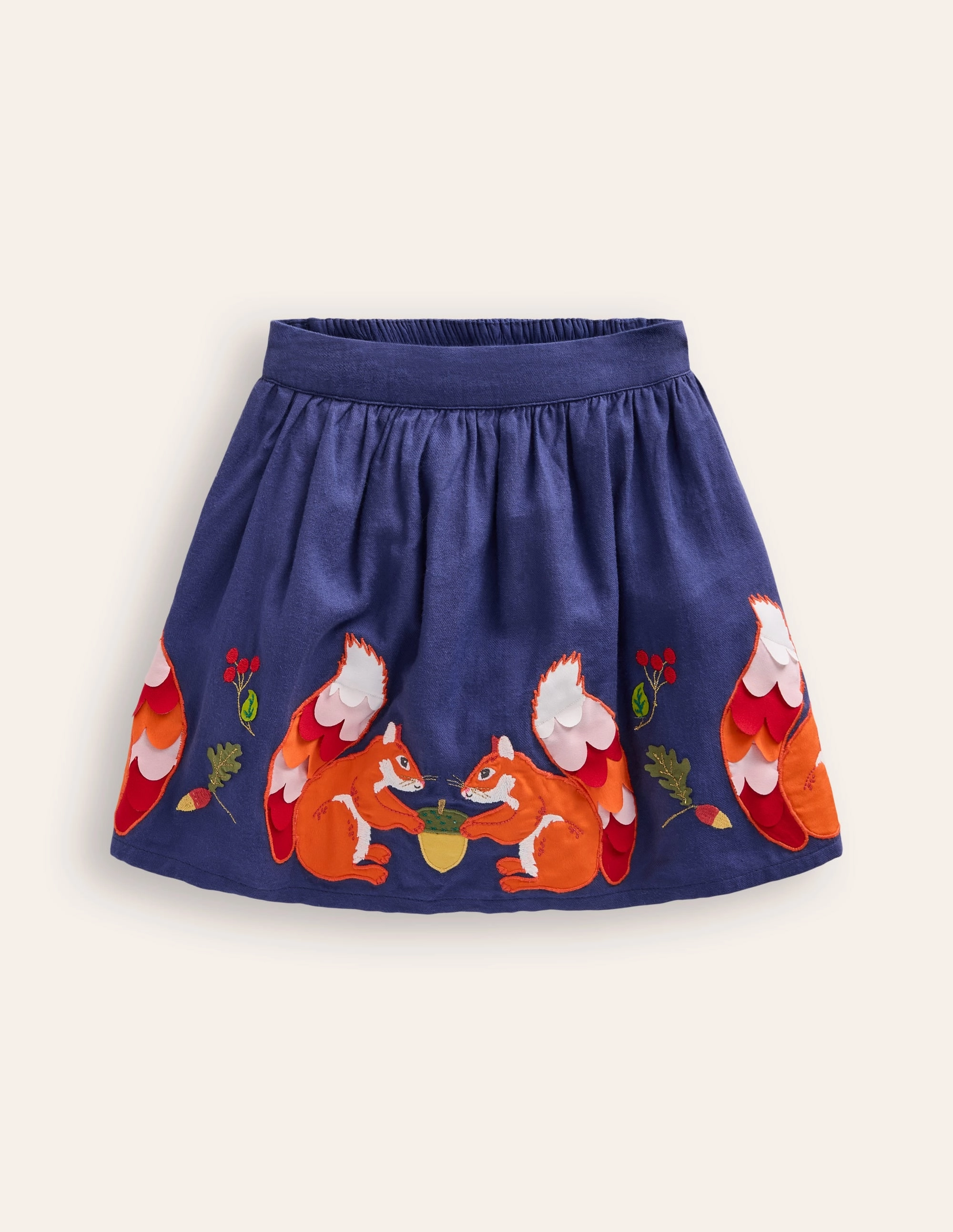 Appliqu?? Skirt-Starboard Blue Squirrels Graceful Look Simple Comfort