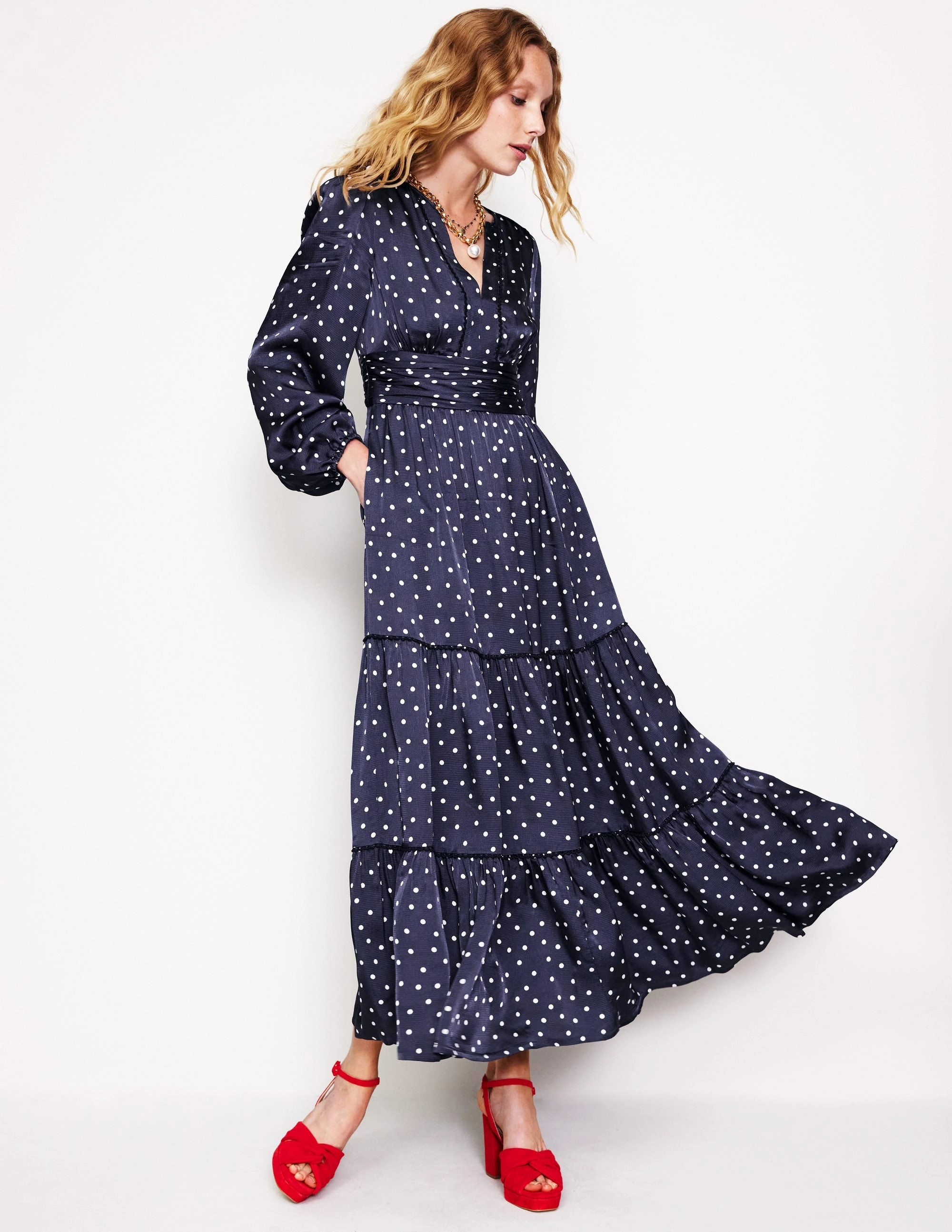 Gift-Worthy Pippa Satin Maxi Dress-Navy, Sparse Spot