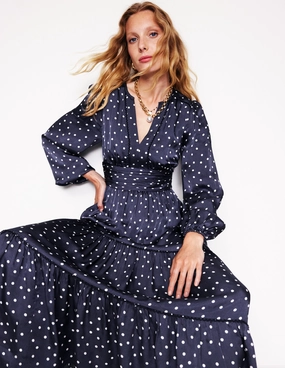 Cozy Energy Pippa Satin Maxi Dress-Navy, Sparse Spot