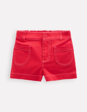 Patch Pocket Shorts-Red Wear Resistant Fabric Abrasion Resistant Edges