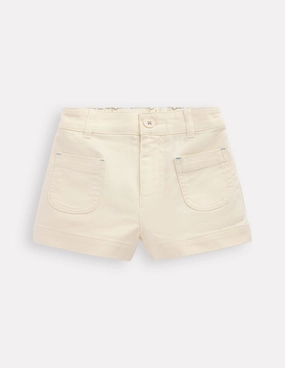 School Uniform Chic Comfort Patch Pocket Shorts-Vanilla White