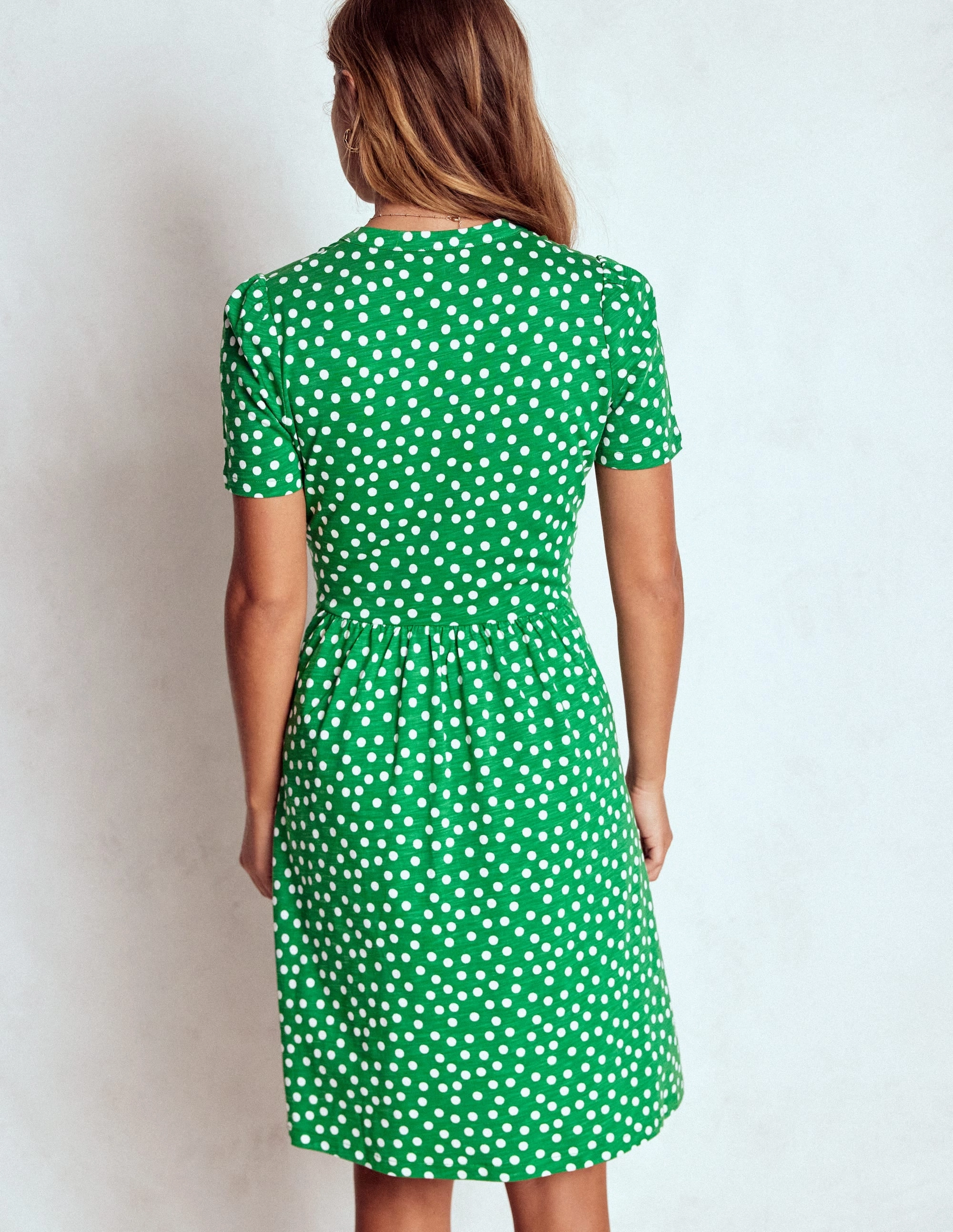 Classic Touch Dreamy Texture Naomi Short Sleeve Dress-Highland Green, Painted Dot