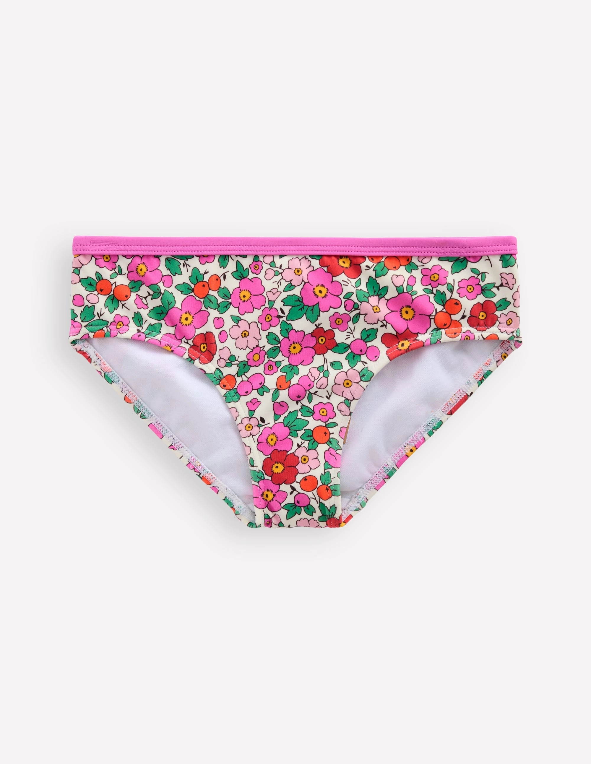 Practical Design Drag Resistant Texture Patterned Bikini Bottoms-Pink Apple Blossom Floral
