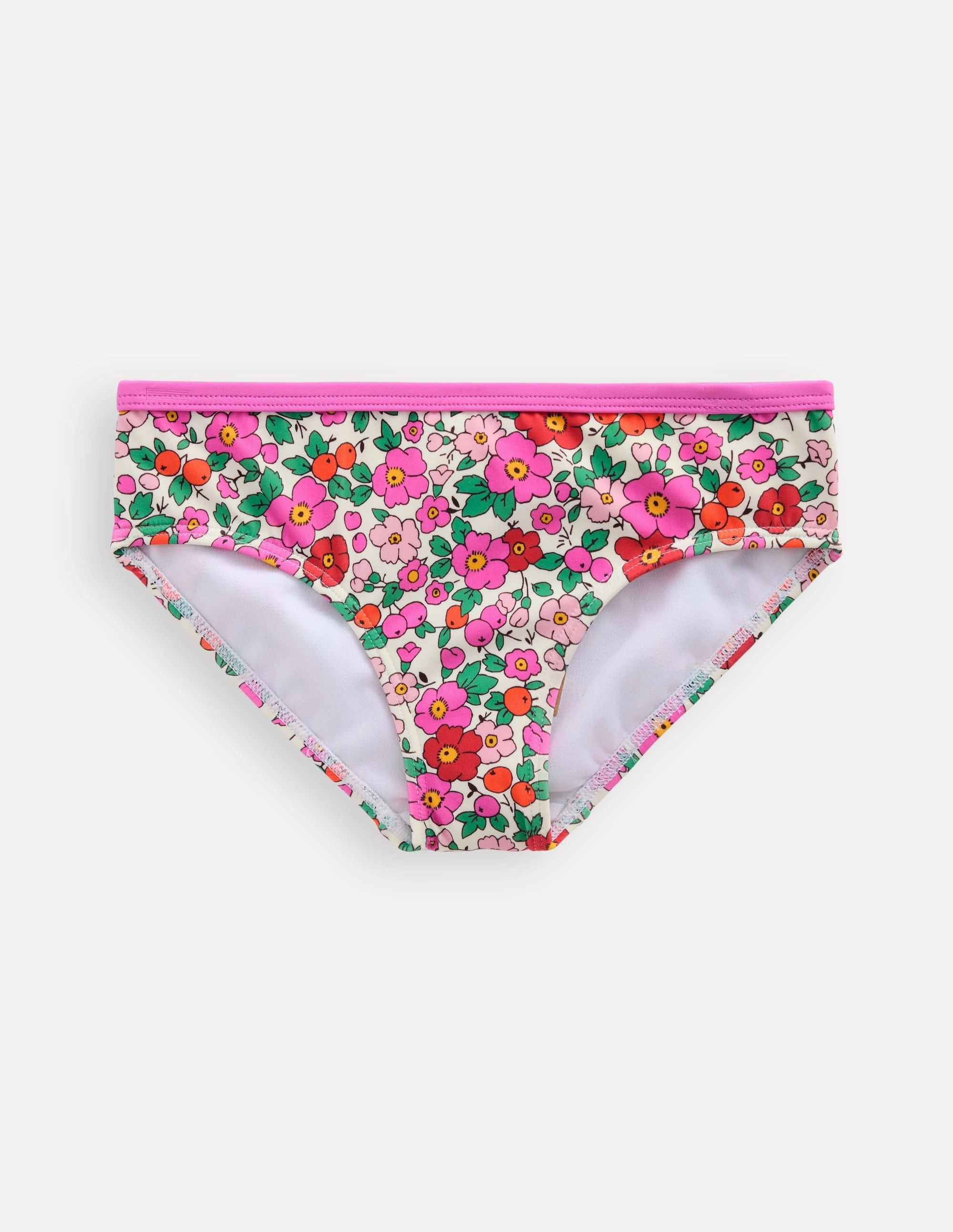 Side-Tie Patterned Bikini Bottoms-Pink Apple Blossom Floral