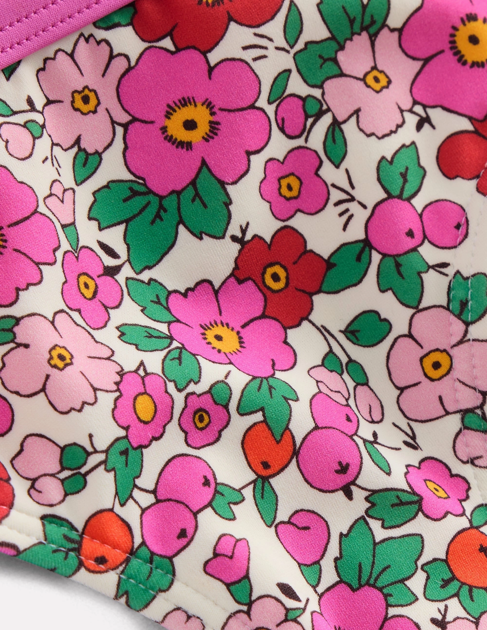 Stain Resistant Surface Patterned Bikini Bottoms-Pink Apple Blossom Floral