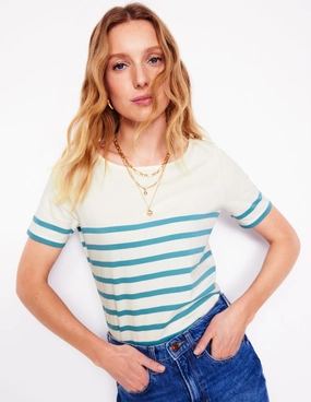 Ella Short Sleeve Breton-Ivory, Duck Egg Blue School spirit