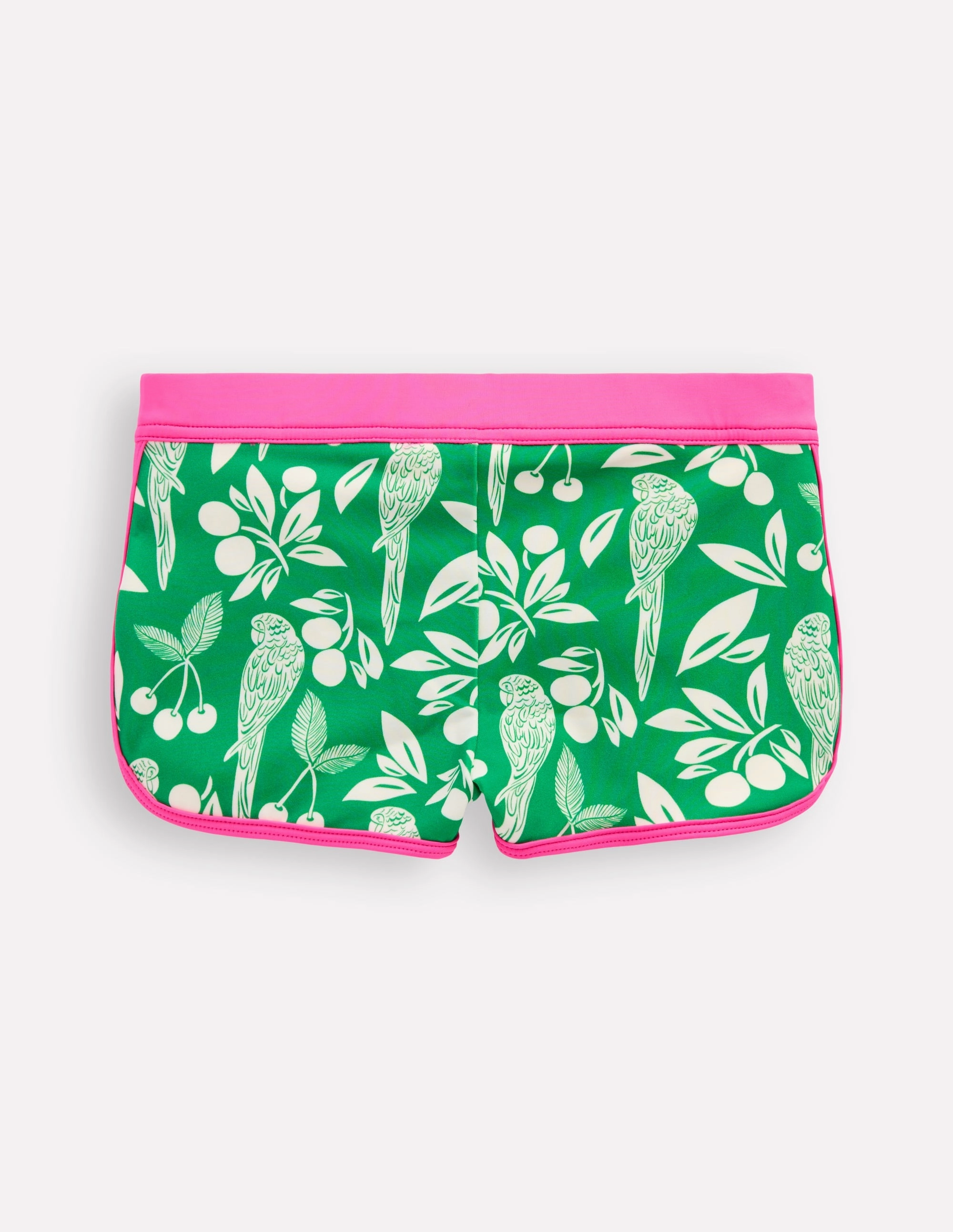 hassle-free Patterned Swim Shorts-Rich Emerald Parrot Palm