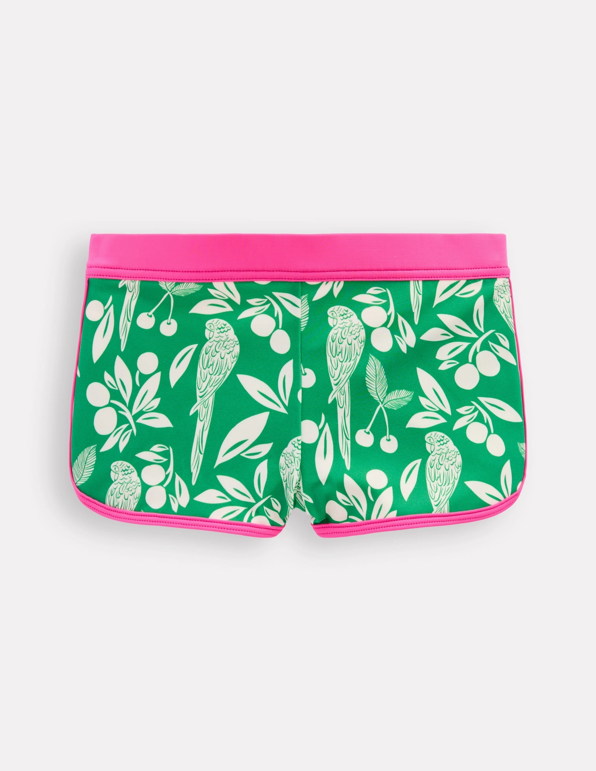 Patterned Swim Shorts-Rich Emerald Parrot Palm Comfort Swim Odor Resistant