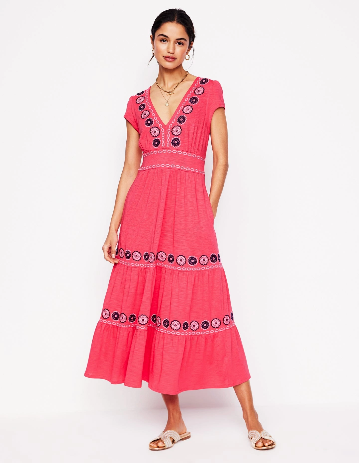 Sleek Appearance Empire Waist Eloise Embroidered Midi Dress-Camelia Pink