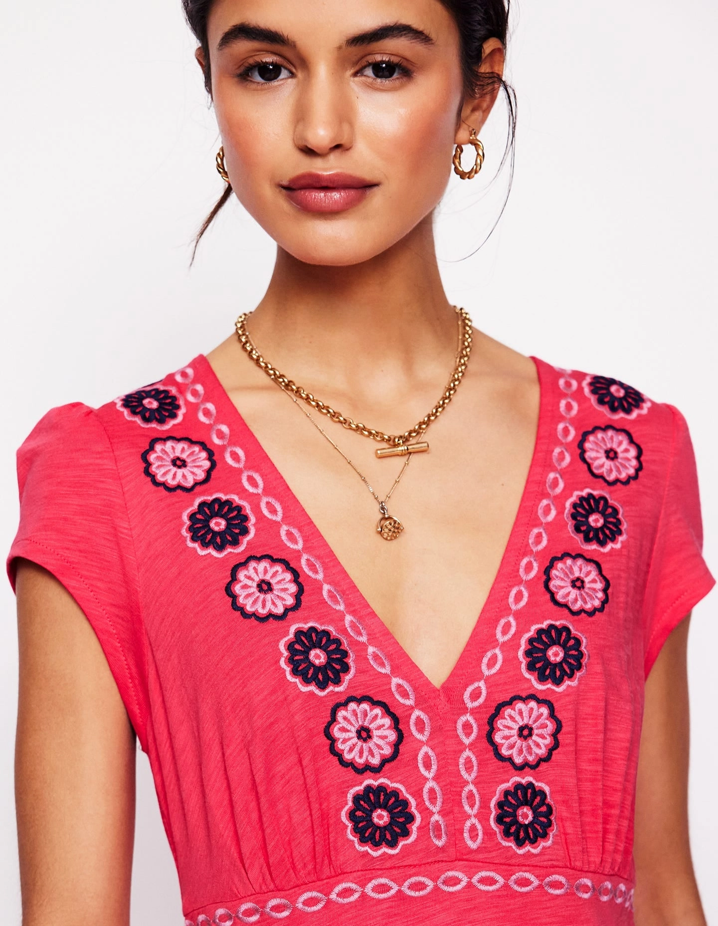 Eloise Embroidered Midi Dress-Camelia Pink Day Chic