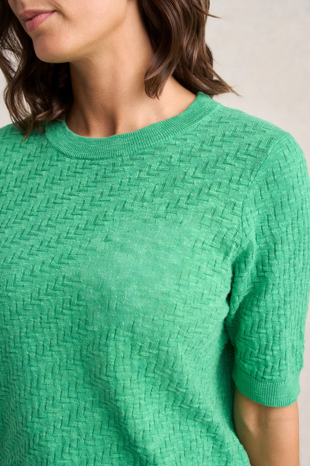 Textured Knit Top ?C Emerald Organic Cotton Blend Minimalist Silhouette