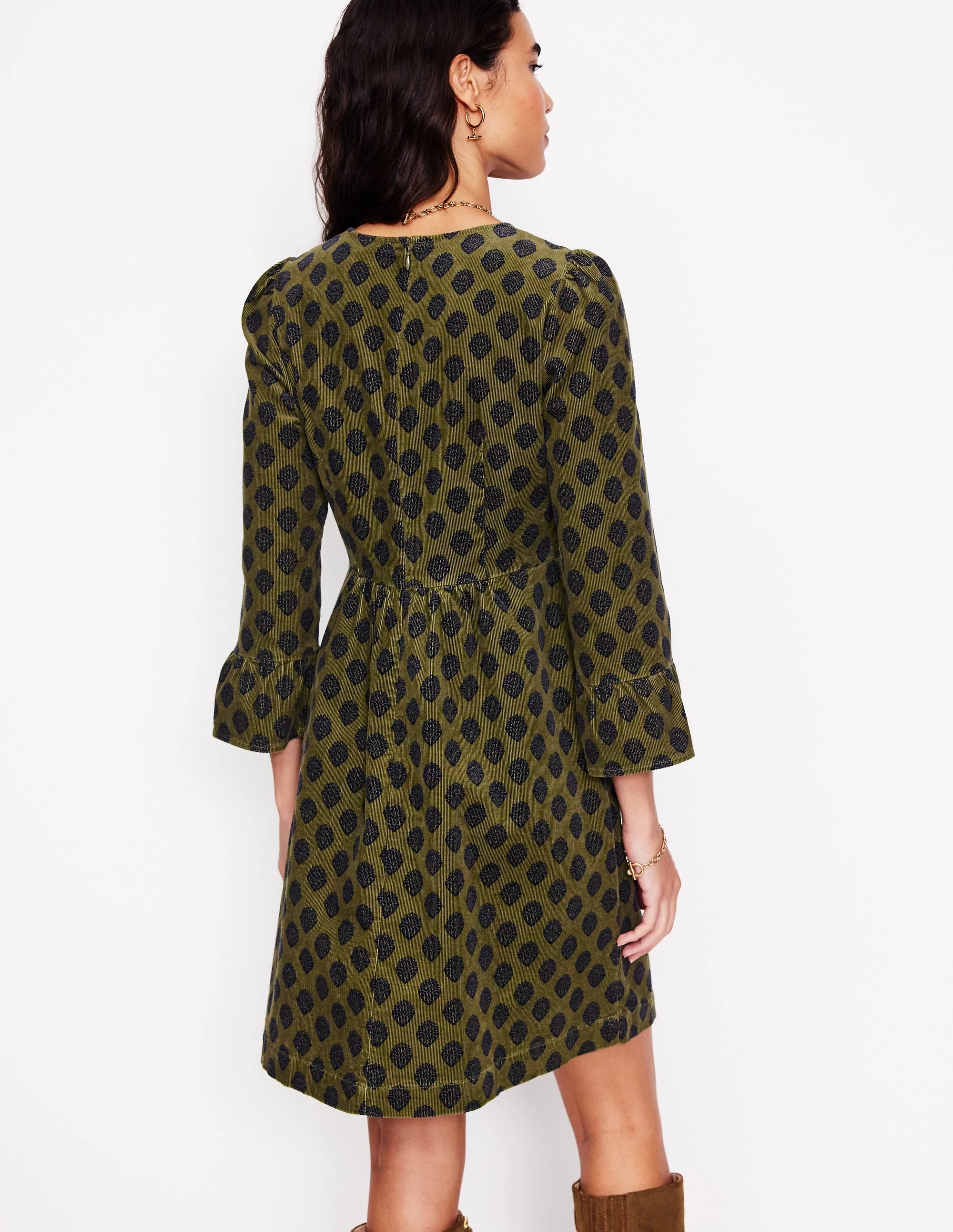 Ora Short Cord Dress-Oregano, Ornate Stamp Vibrant color