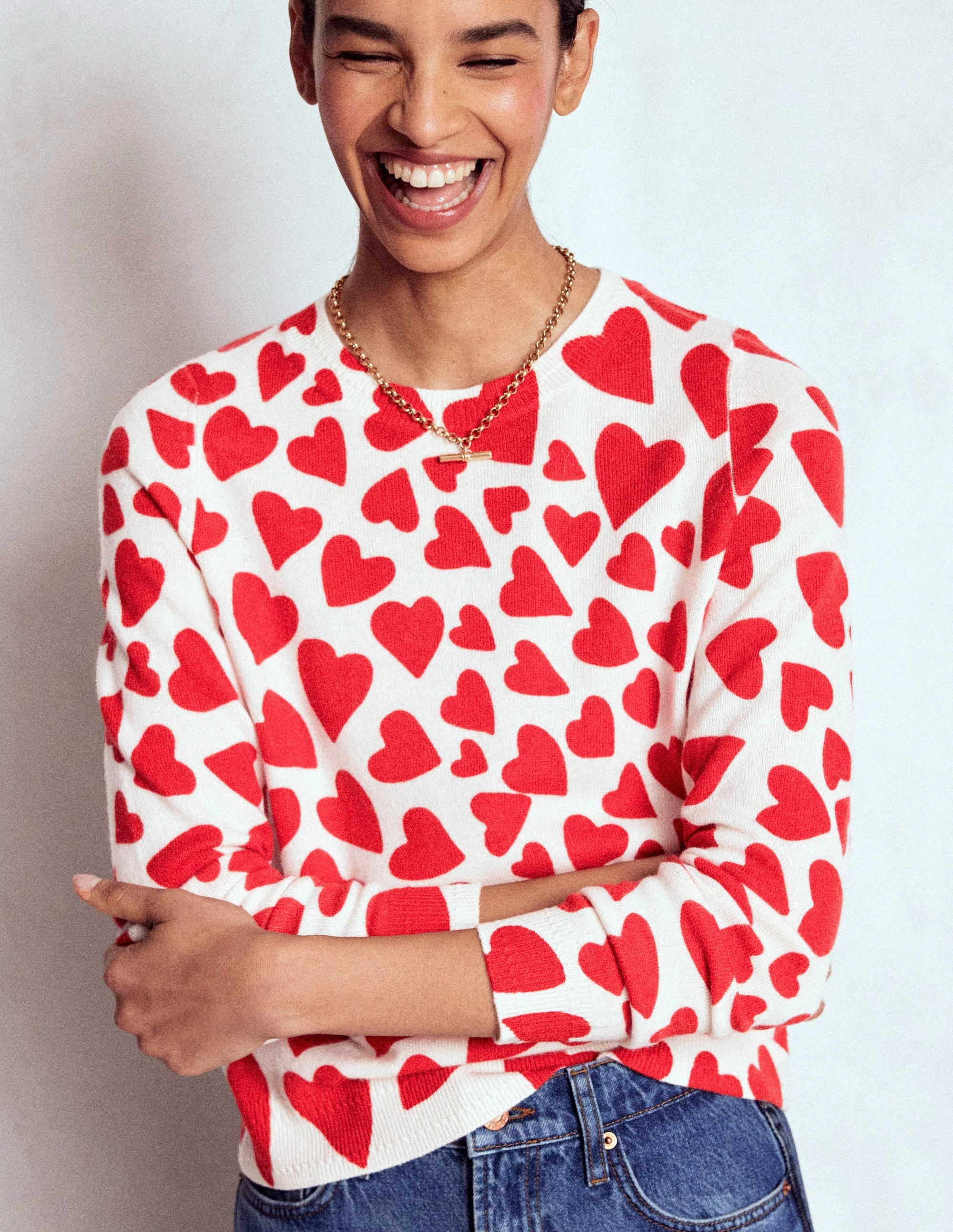 Eva Cashmere Crew Neck Jumper-Ivory, Heart Cluster Daily Essential