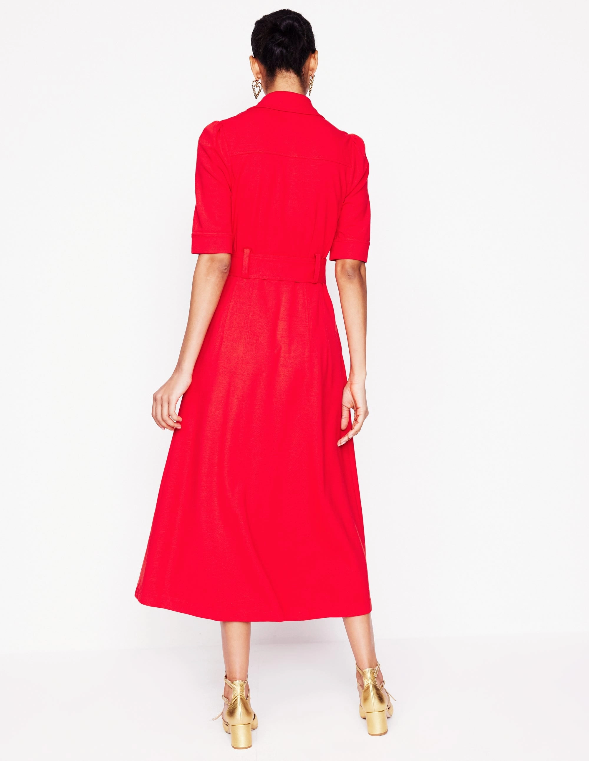Limited-Edition Luxe Touch Anita Ponte Shirt Dress-Poppy Red