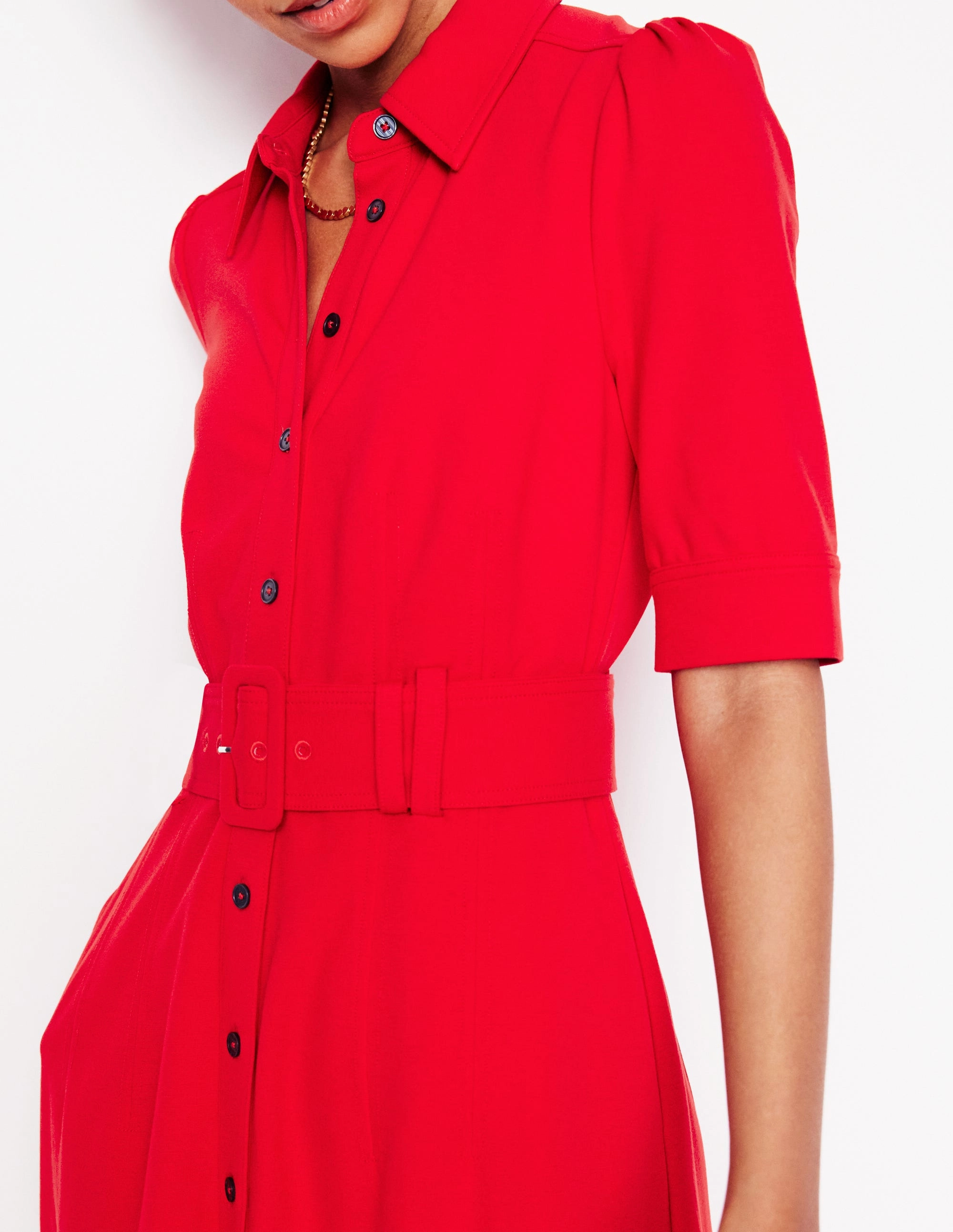 Weekend Ready Trendy Design Anita Ponte Shirt Dress-Poppy Red