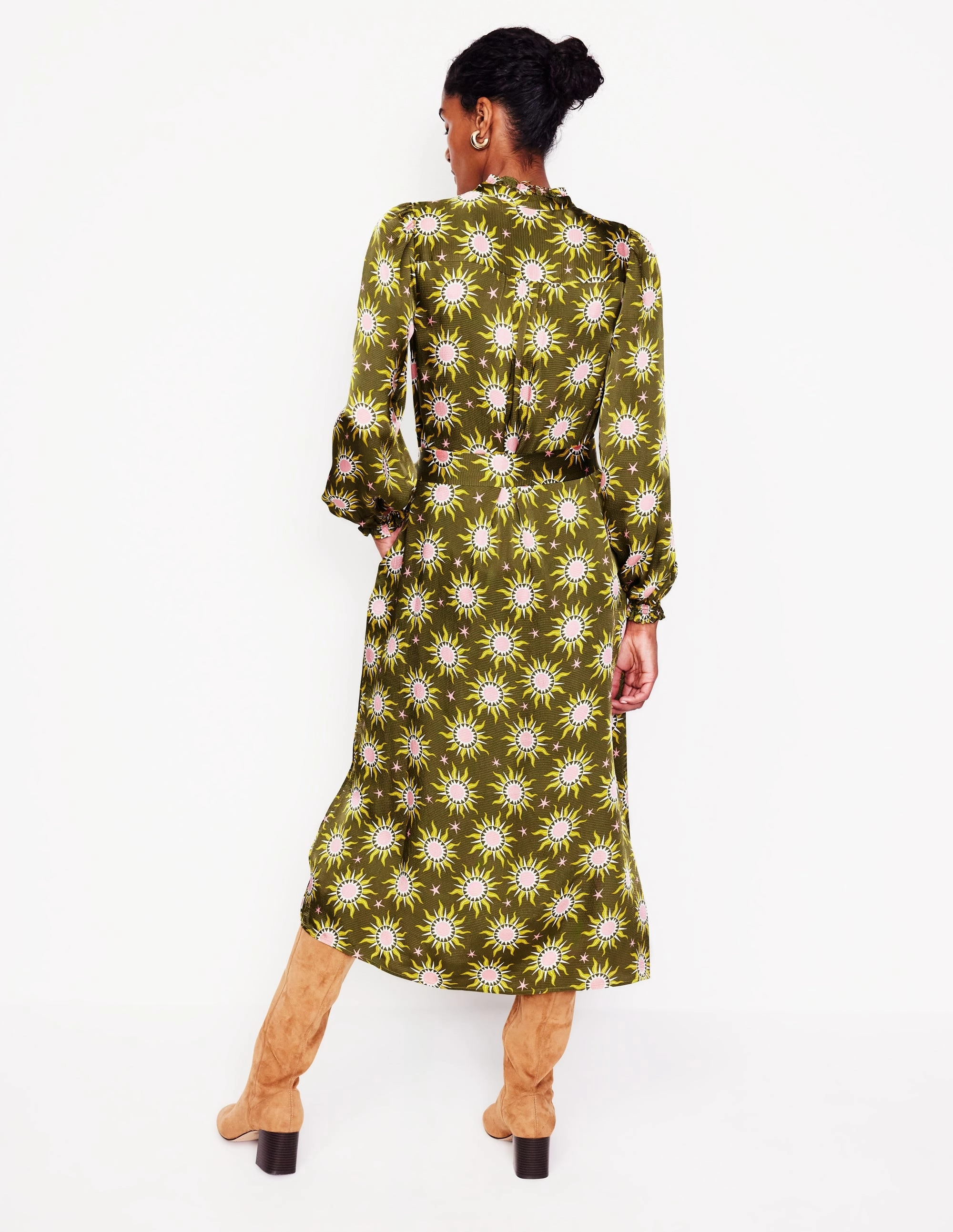 Jasmine Satin Midi Dress-Winter Moss, Celestial Vibrant Form Weekend Ready