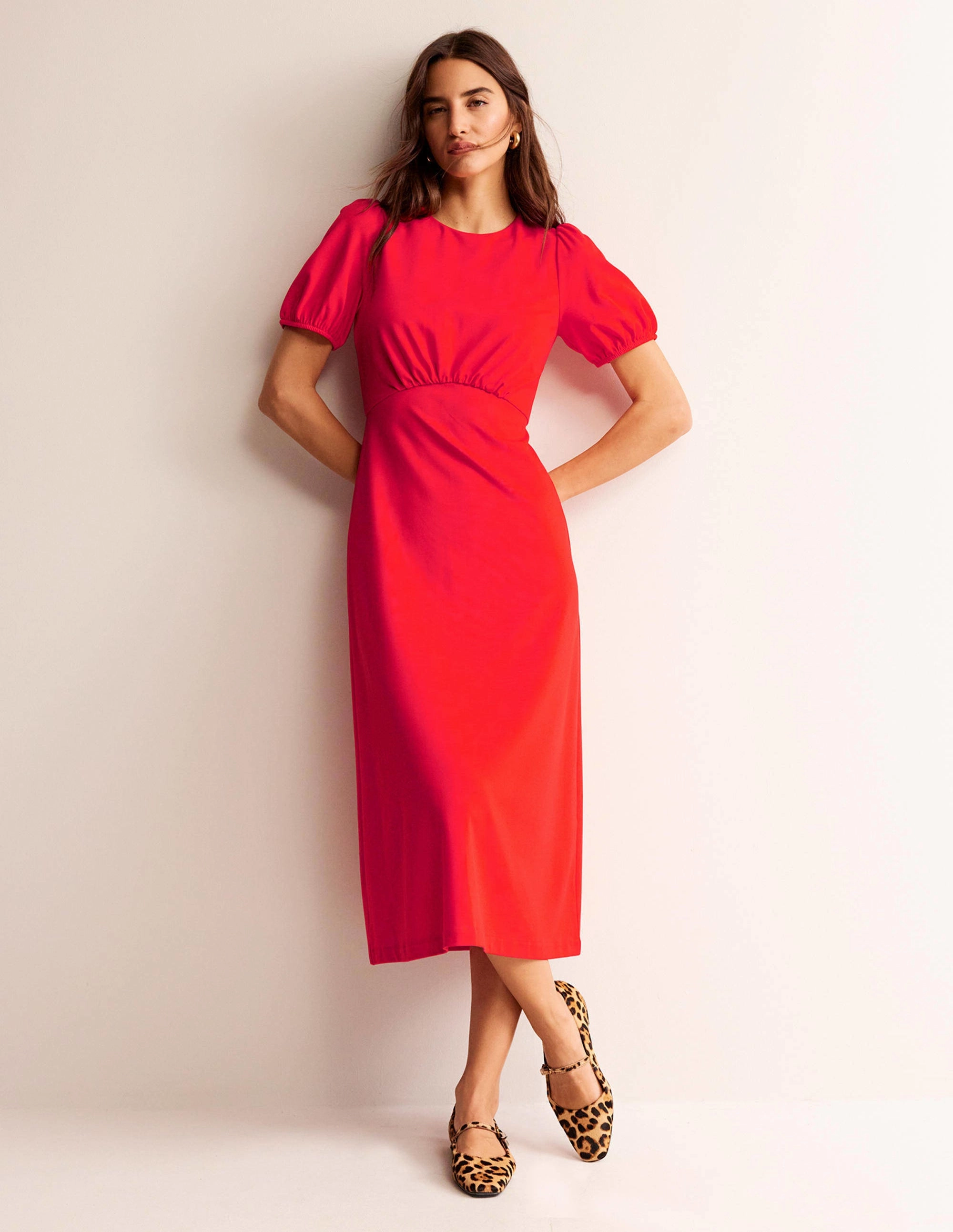 Nancy Ponte Midi Dress-Poppy Red Breezy Style Layered Design