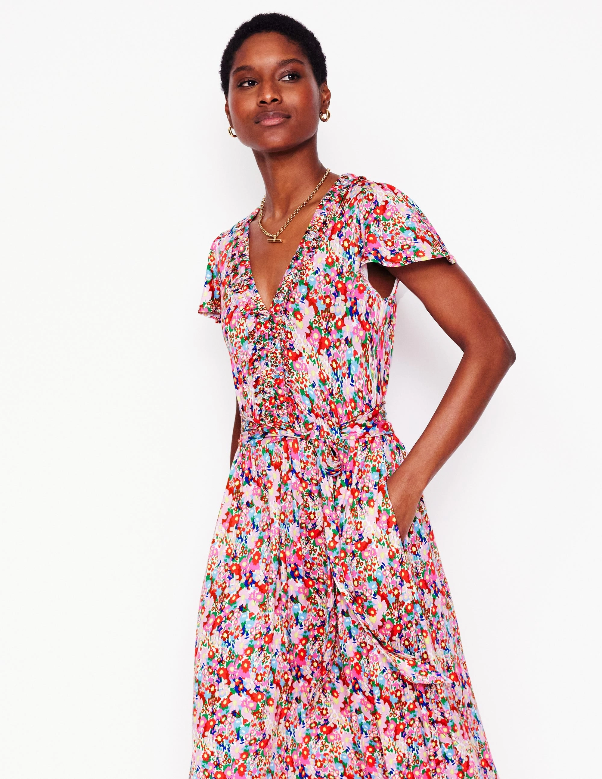 Contemporary Fit Nicola Jersey Tea Dress-Multi, Wildflower Garden