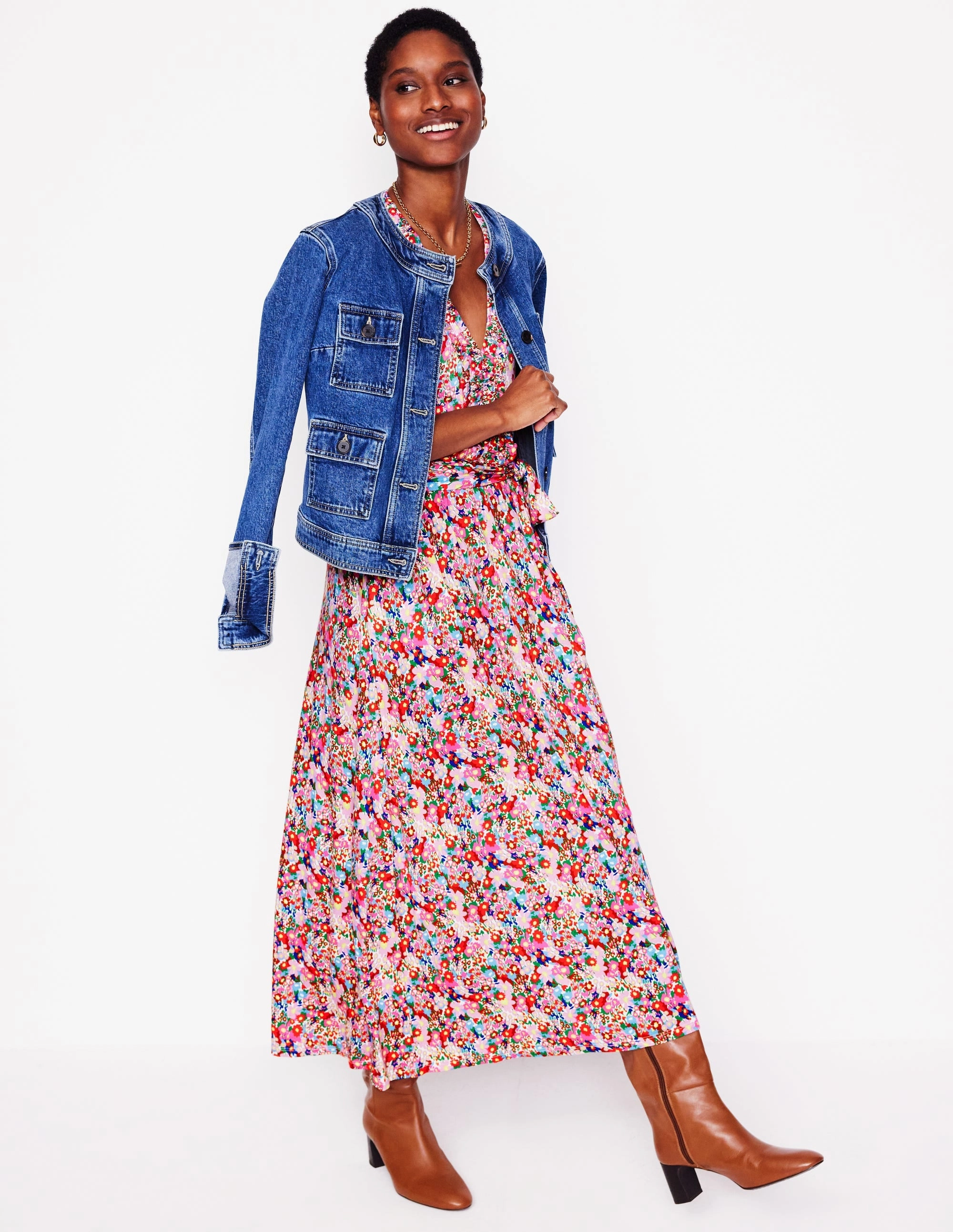 Panelled-Design Nicola Jersey Tea Dress-Multi, Wildflower Garden