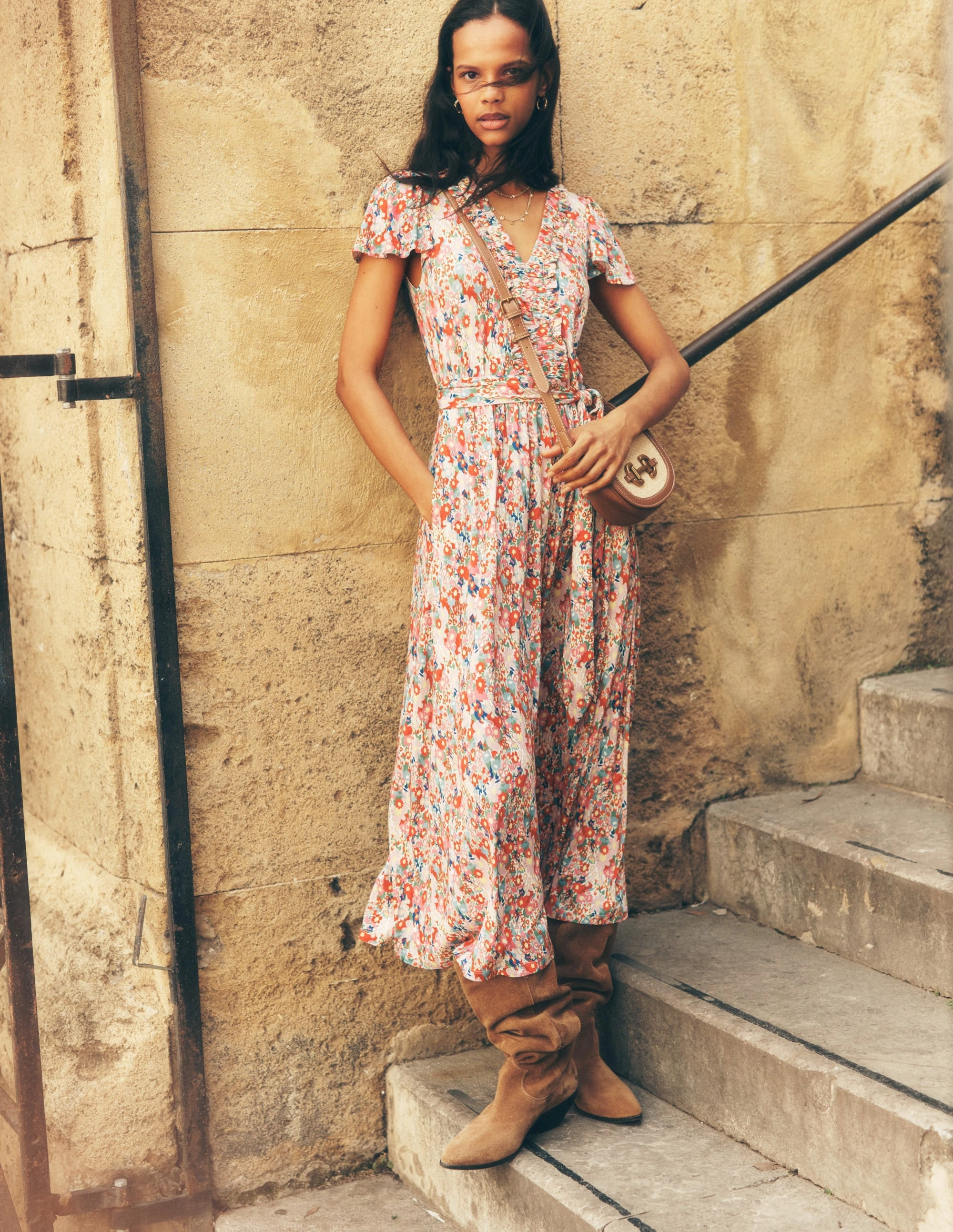 Nicola Jersey Tea Dress-Multi, Wildflower Garden Elegant Simplicity Modern Twist