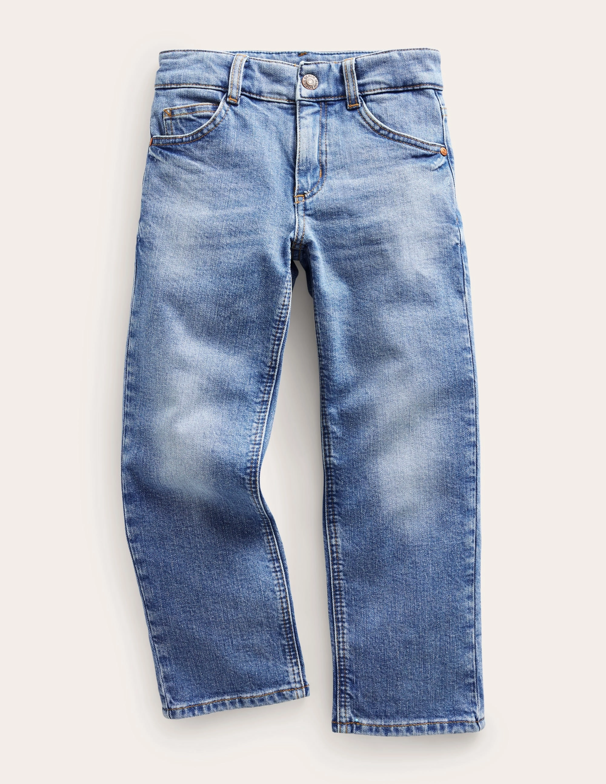 FourWayStretch Flexible Material Everyday Straight Jeans-Mid Wash Denim