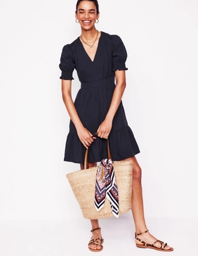 Harmonious Layers Anna Double Cloth Short Dress-Navy