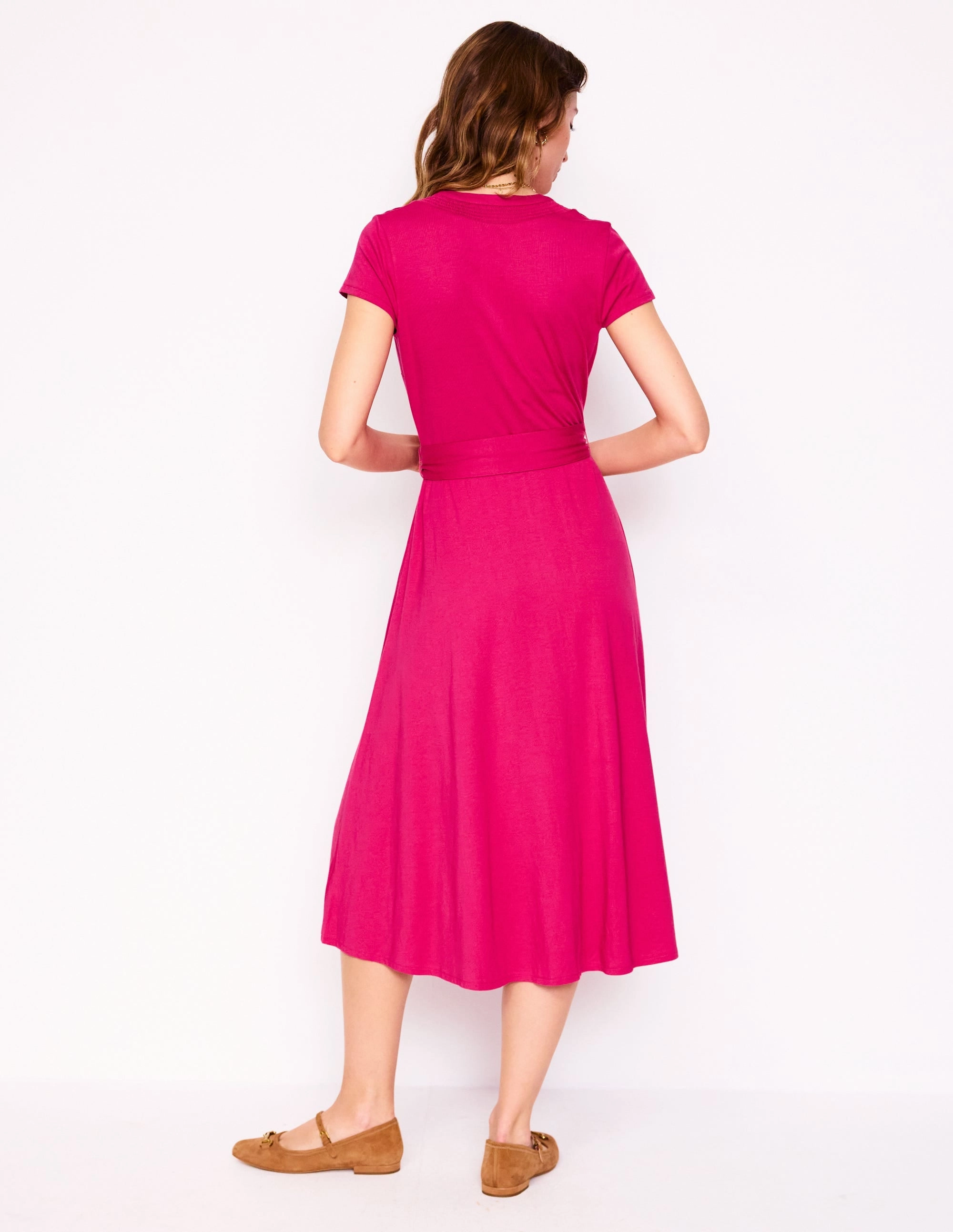 Work Ease Sara Jersey Shirt Dress-Cherry Jam