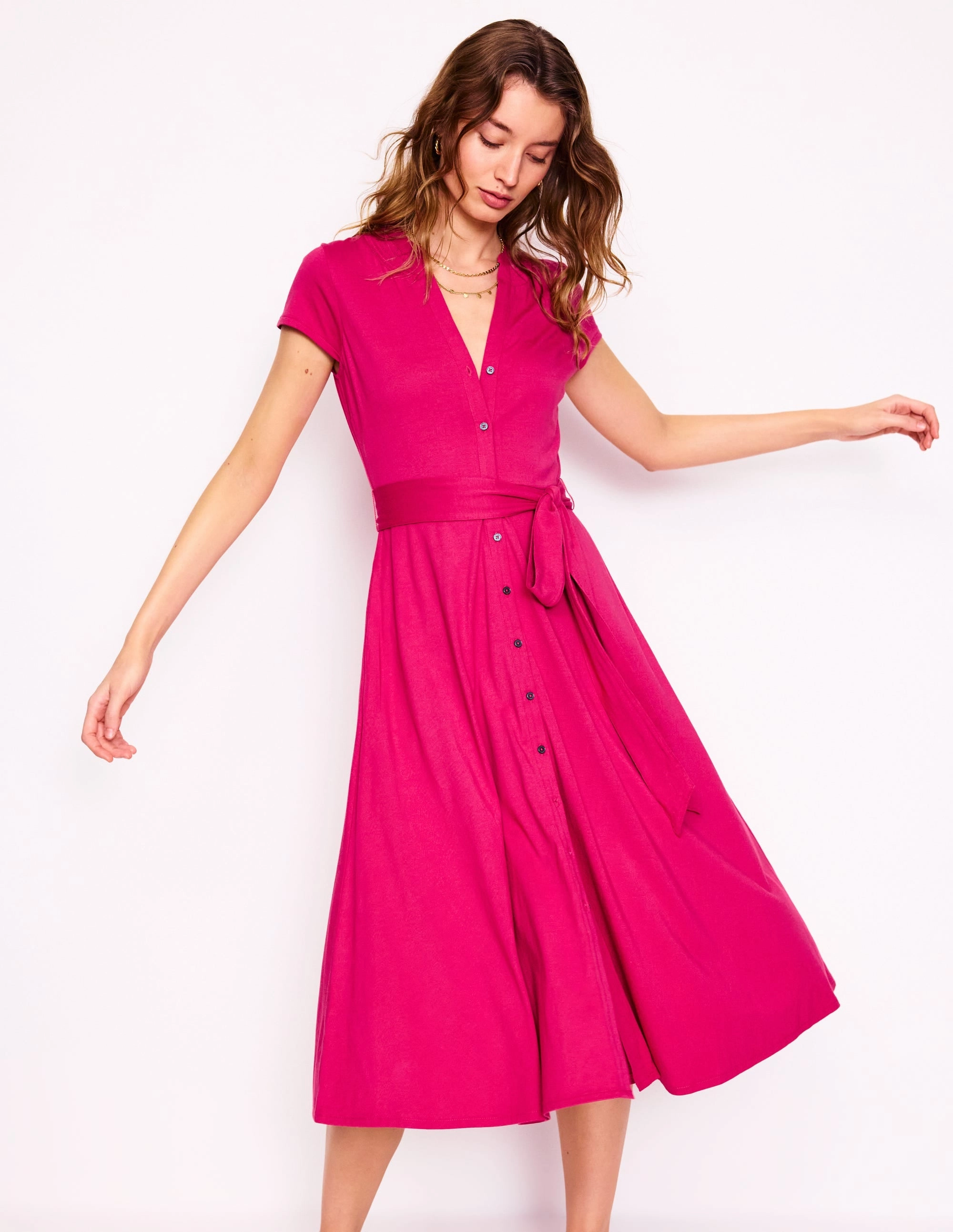 Vibrant Light Work Vibe Sara Jersey Shirt Dress-Cherry Jam