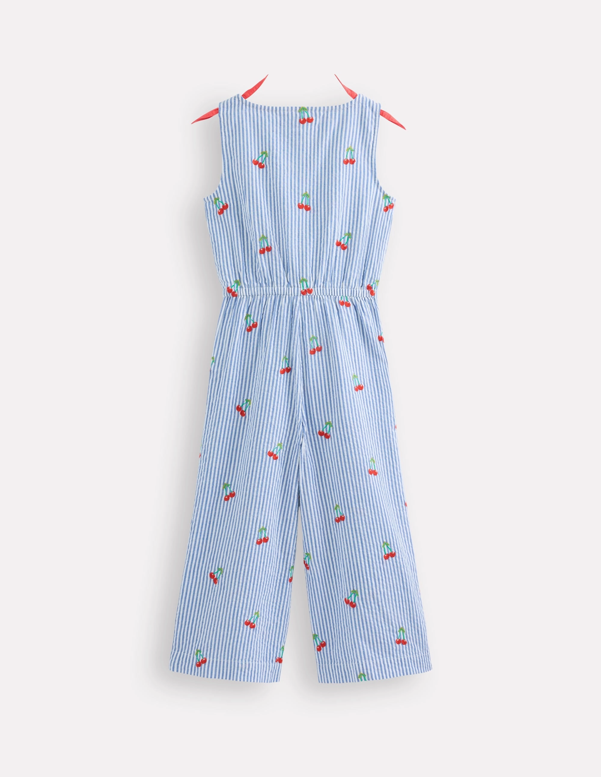 Wide Leg Jumpsuit-Cherry Embroidery Urban Look Feminine Look