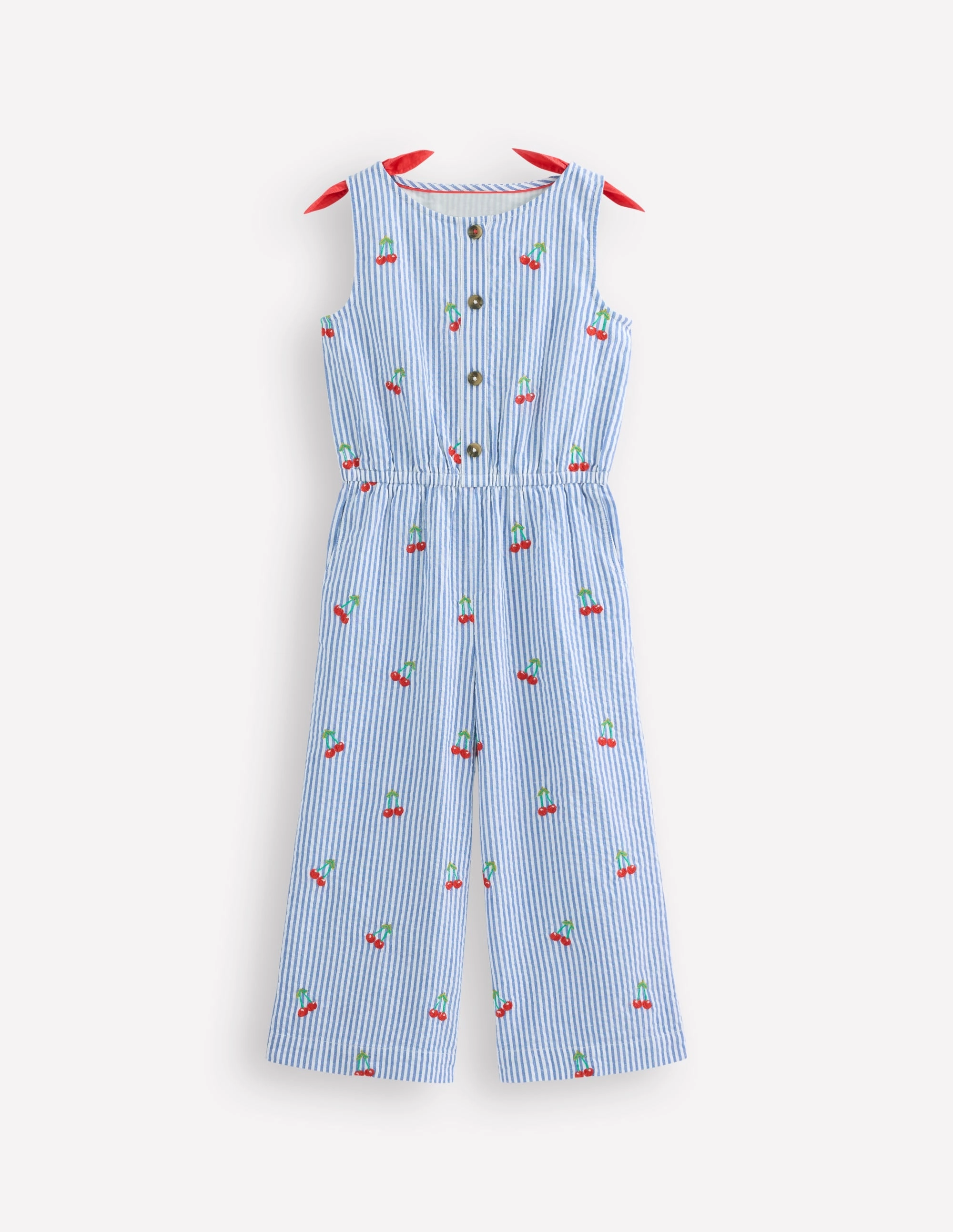 Wide Leg Jumpsuit-Cherry Embroidery Timeless Layering Stylish Appearance