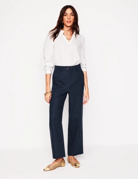 Westbourne Crop Linen Trousers-Navy Odor control Trendy Look
