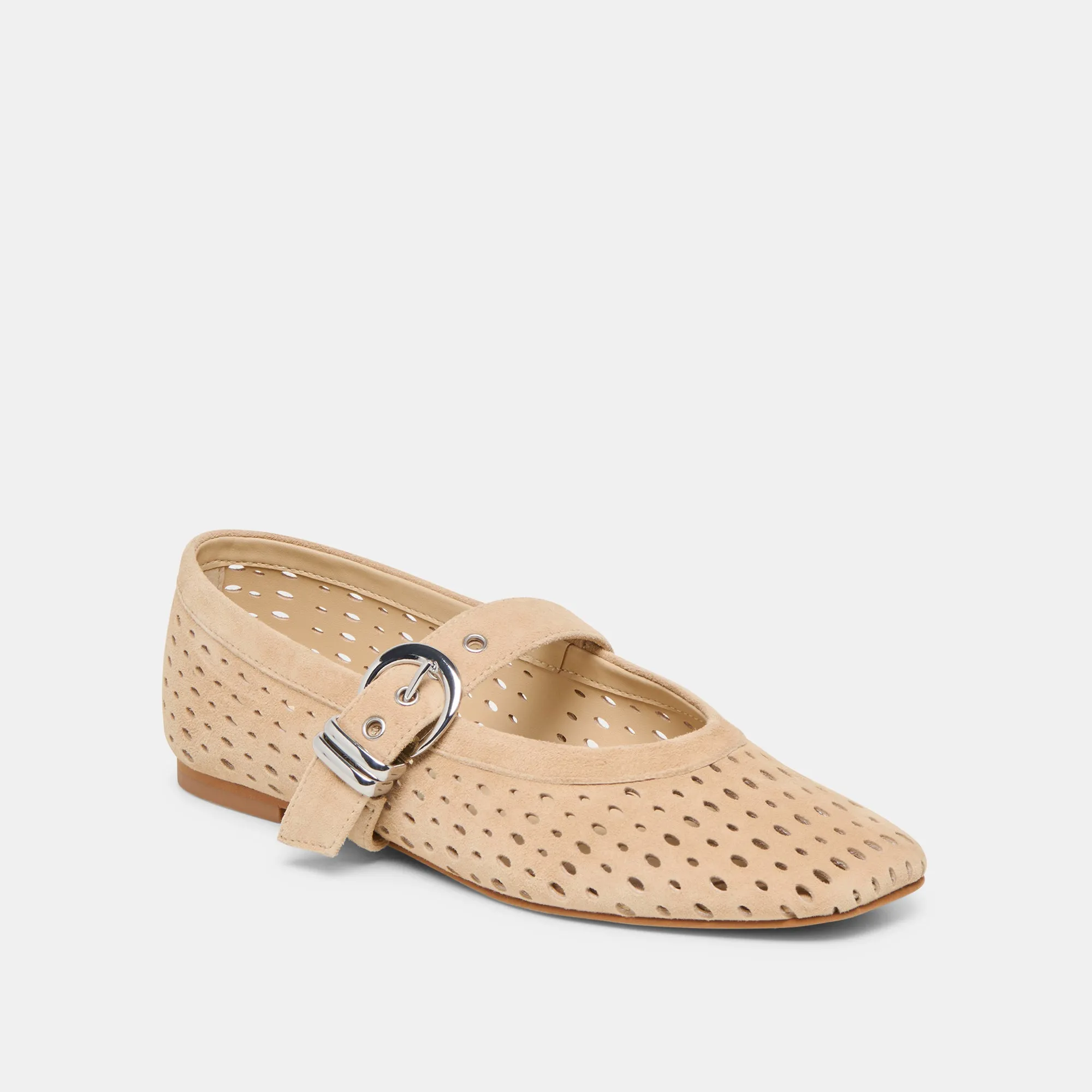 Love Glow Mature Chic MIKEL BALLET FLATS CAMEL PERFORATED SUEDE
