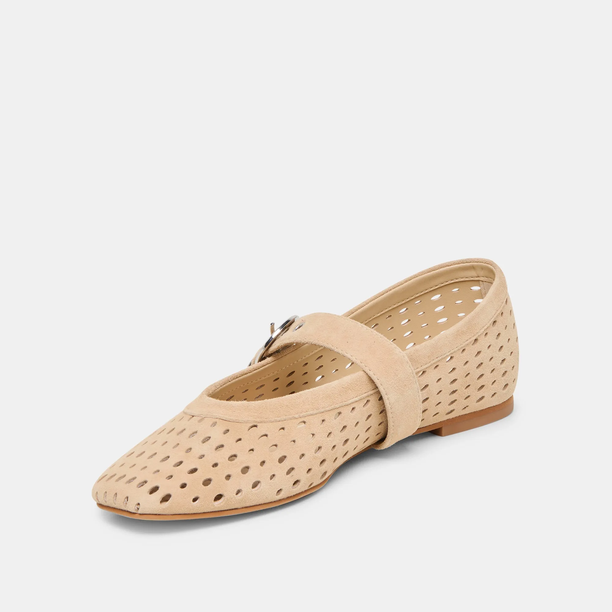 Kind Day Comfortable Wear MIKEL BALLET FLATS CAMEL PERFORATED SUEDE