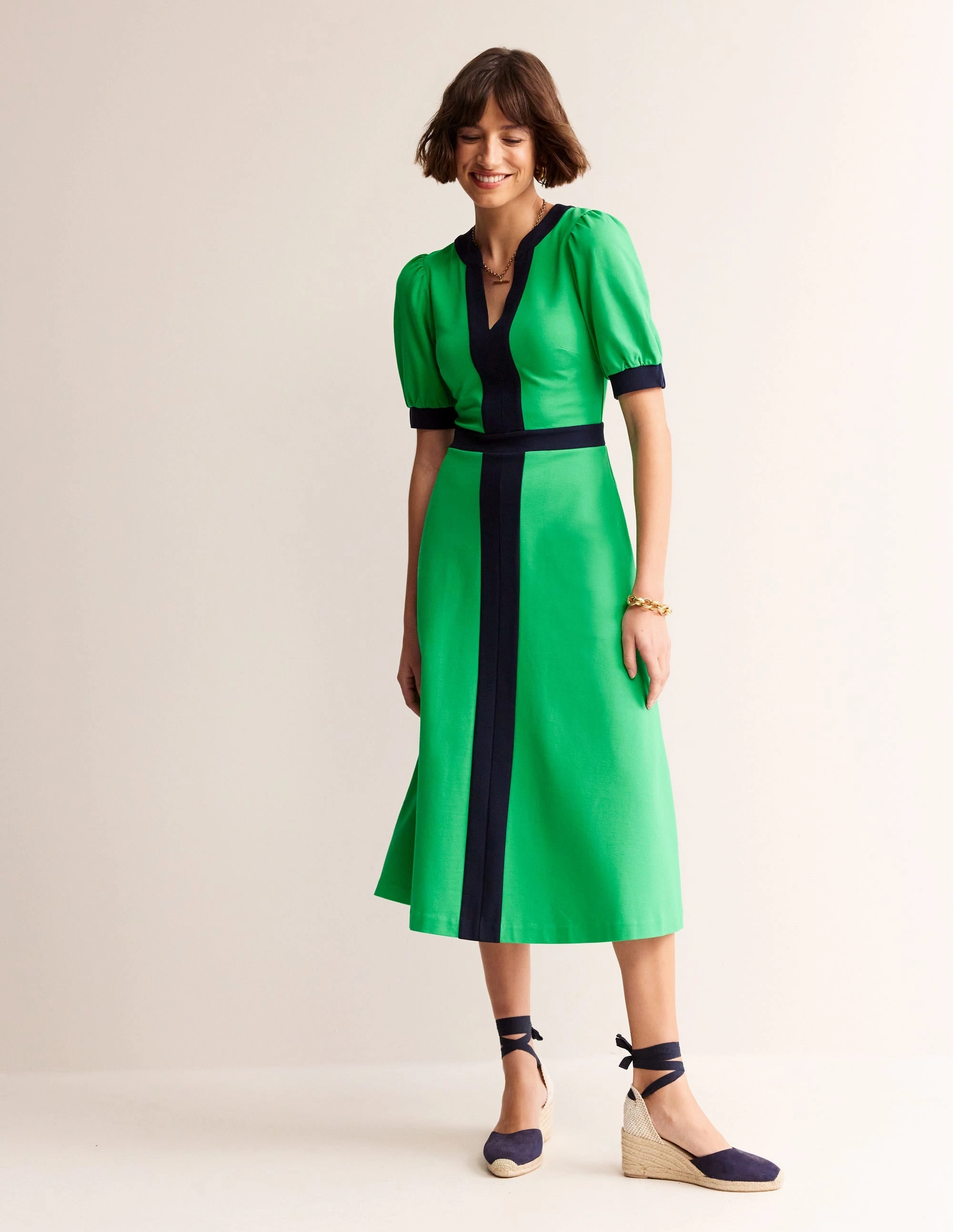 Philippa Ponte Midi Dress-Green Tambourine Sage Detail