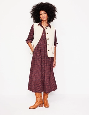 Aubrey Cord Midi Shirt Dress-Chestnut, Owl Stamp Tonal-Stitching