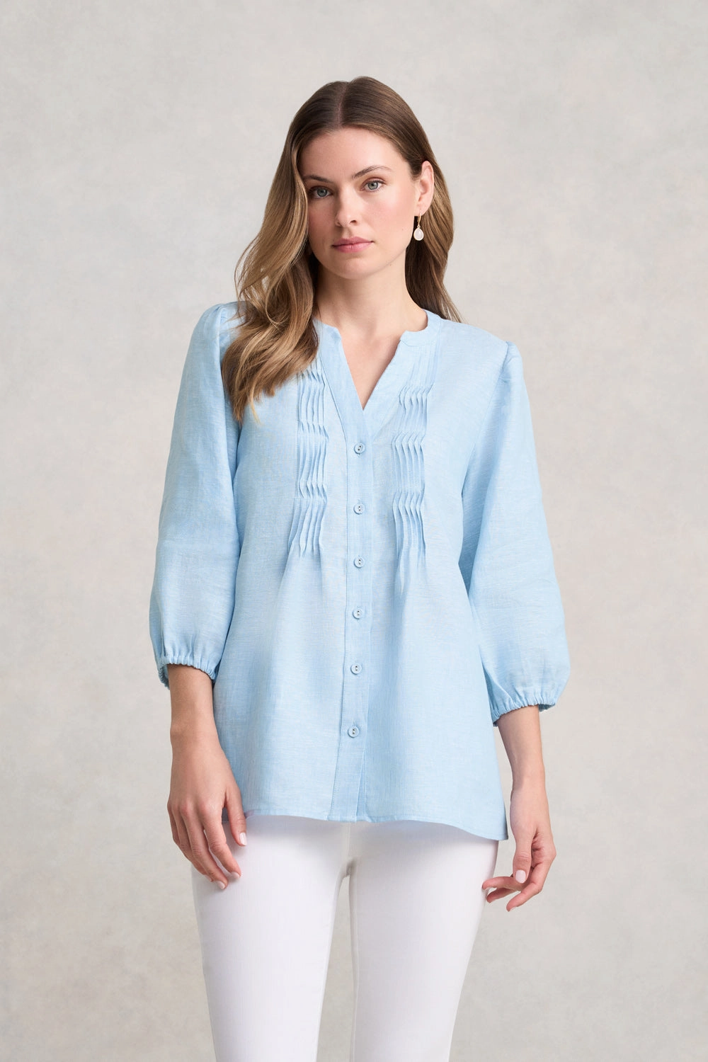 RecycledBlend Pin Tuck Linen Shirt - Soft Blue