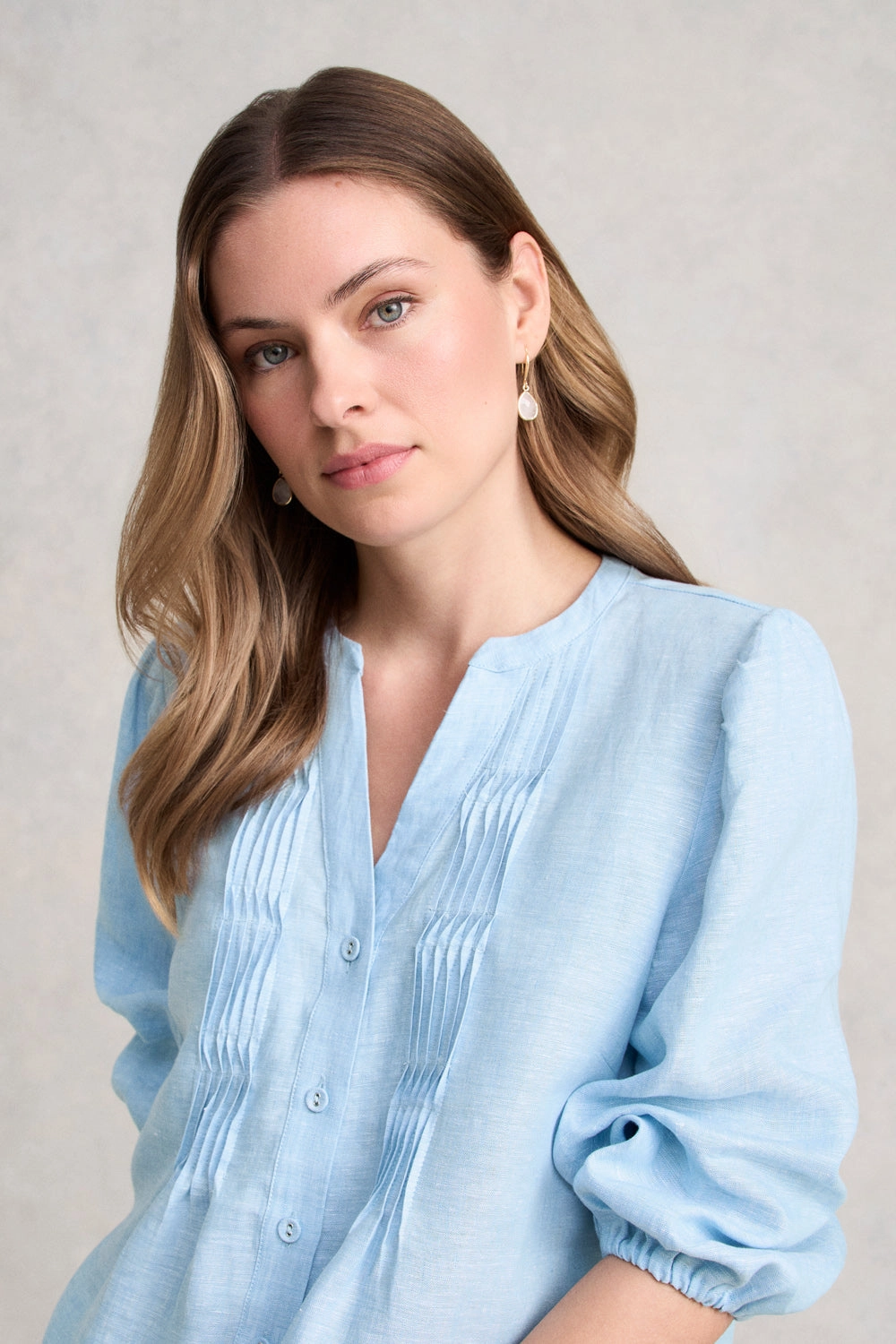 Pin Tuck Linen Shirt - Soft Blue Comfortable fit