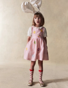 Thermal-Lined Pinafore Dress-Pink Gingham Easter