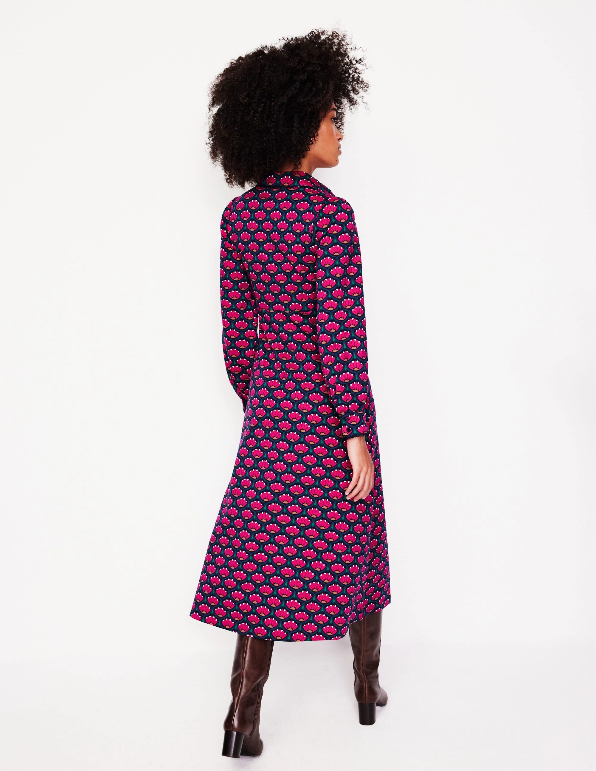 Urban Feel Outfit Core Piping Zip-up Ponte Dress-Bright Pink, Lotus Stamp
